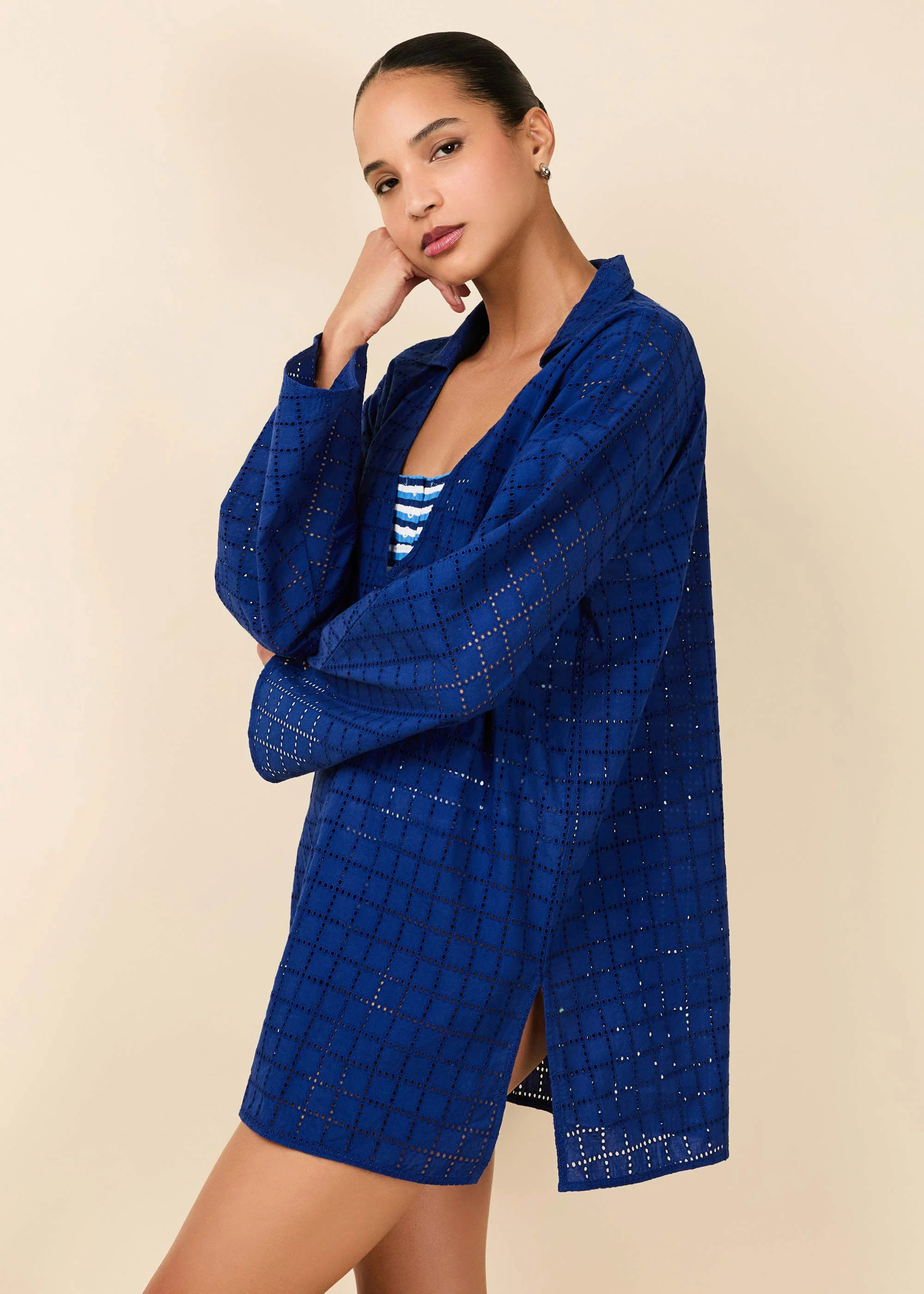 Alba Tunic Grid Eyelet Maritime Navy - Image 4