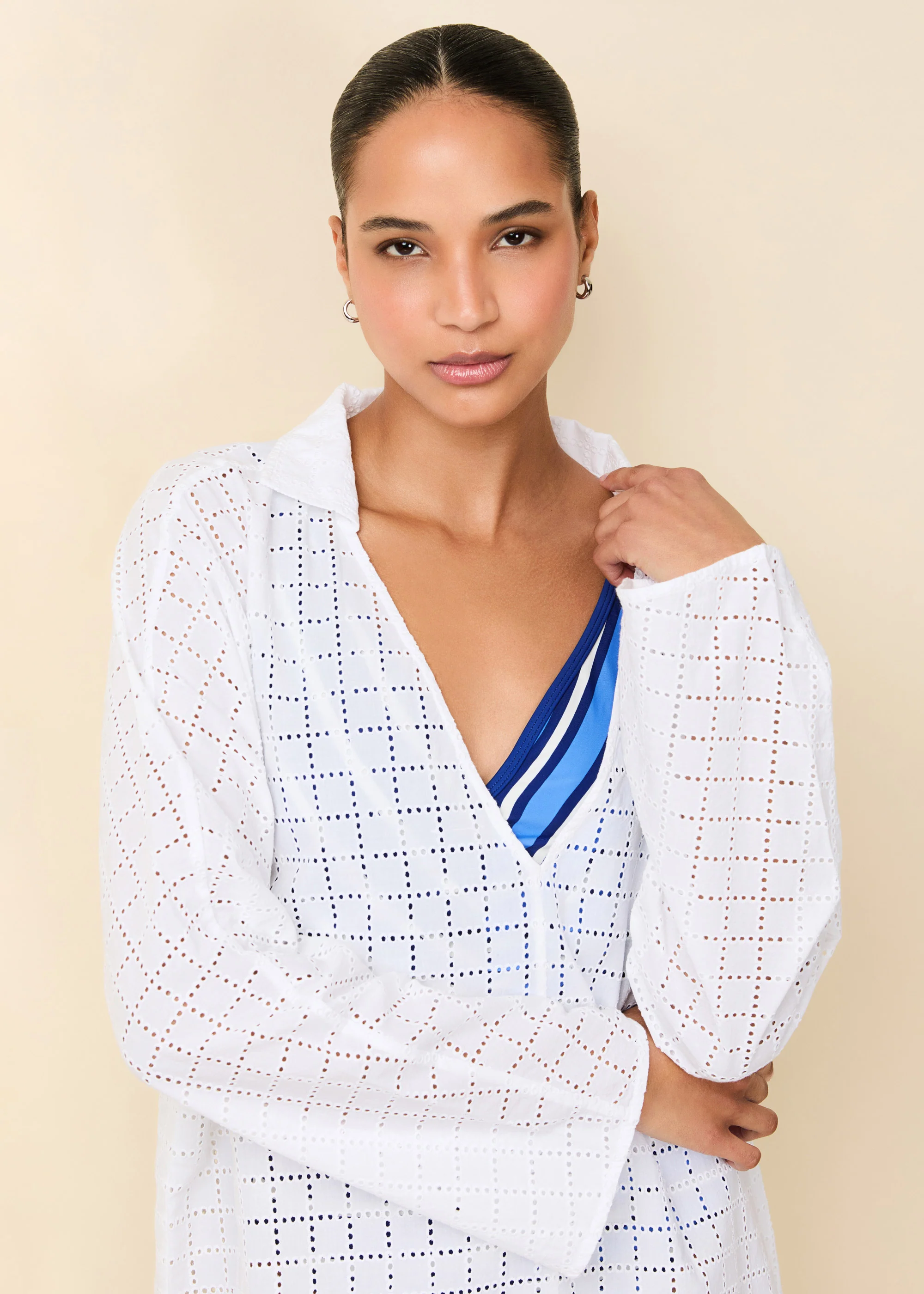 Alba Tunic Grid Eyelet Optic White - Image 4