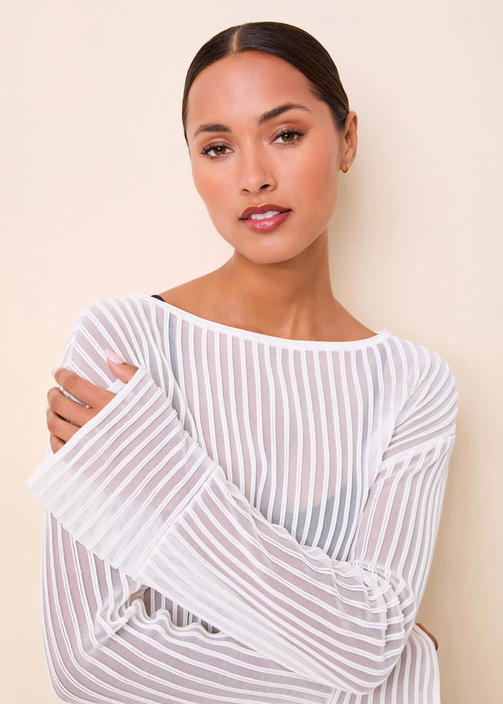 Athena Top Sheer Stripe Optic White - Image 4