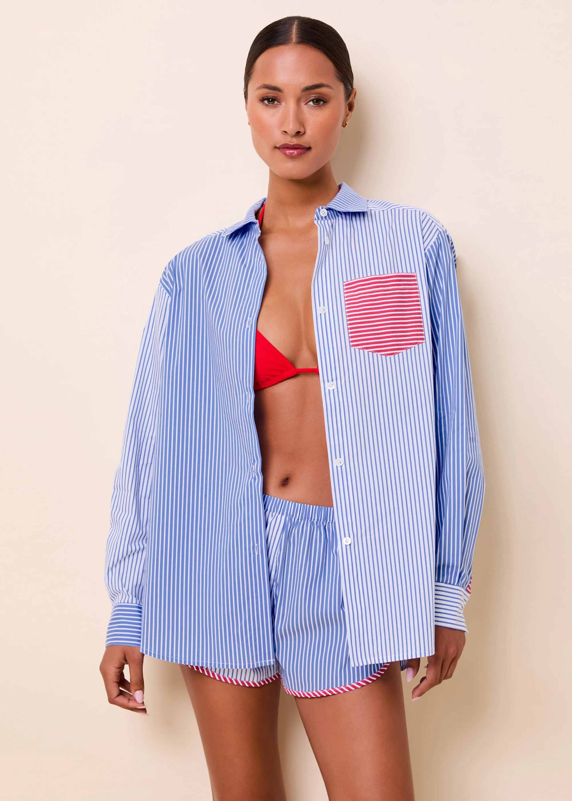 Avril Button Down Colorblock Marina Blue Stripe - Image 2