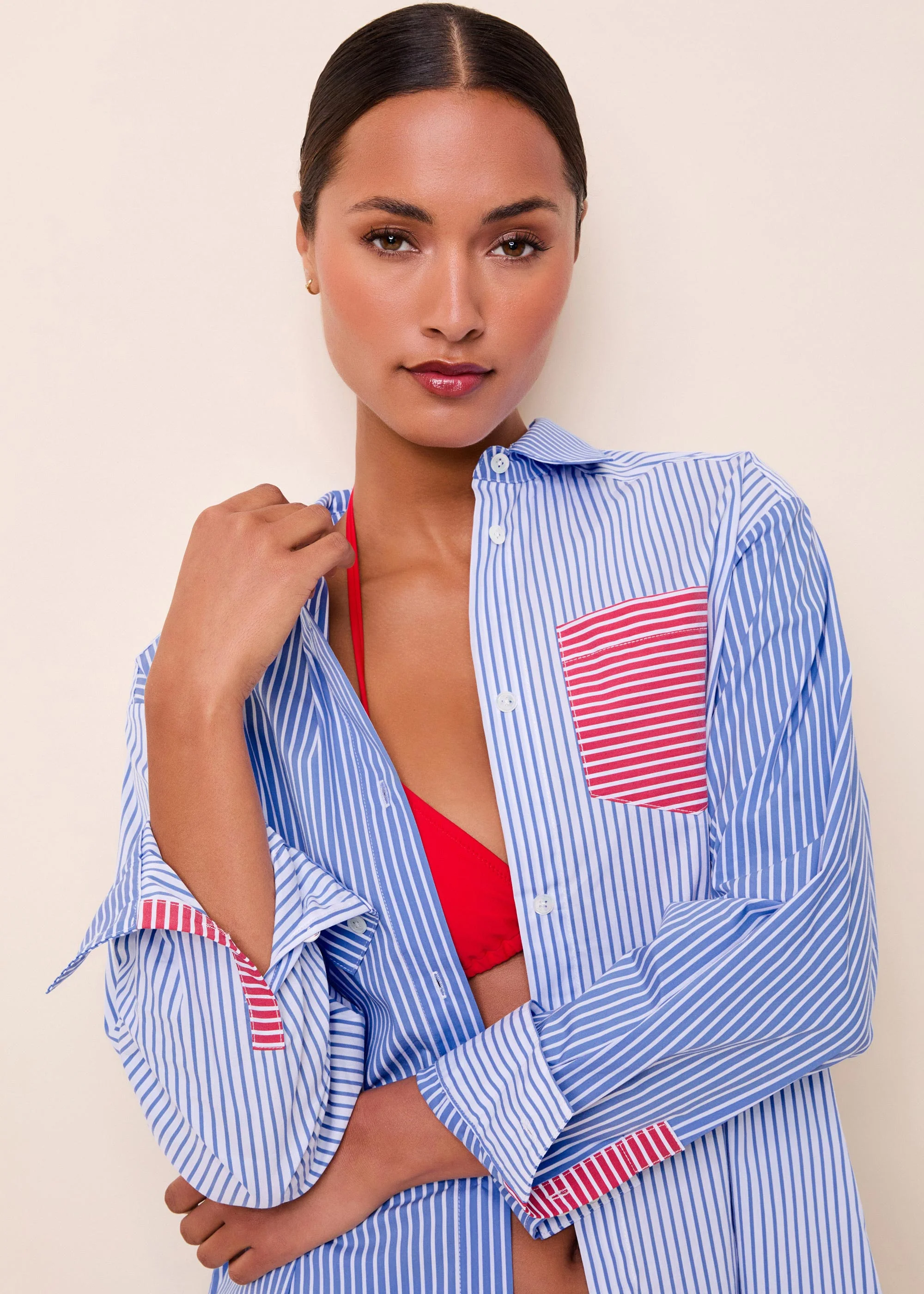 Avril Button Down Colorblock Marina Blue Stripe - Image 3