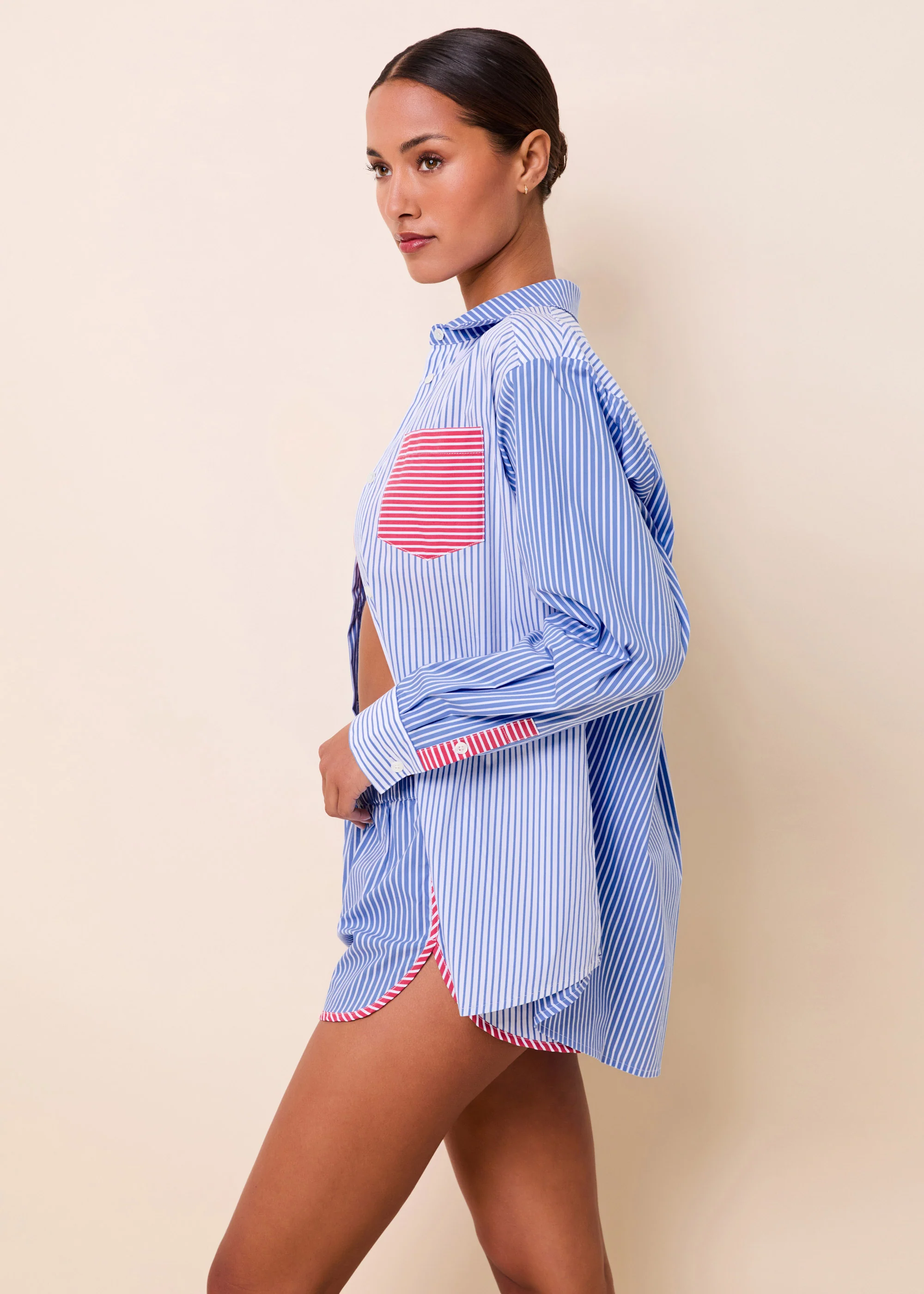 Avril Button Down Colorblock Marina Blue Stripe - Image 5