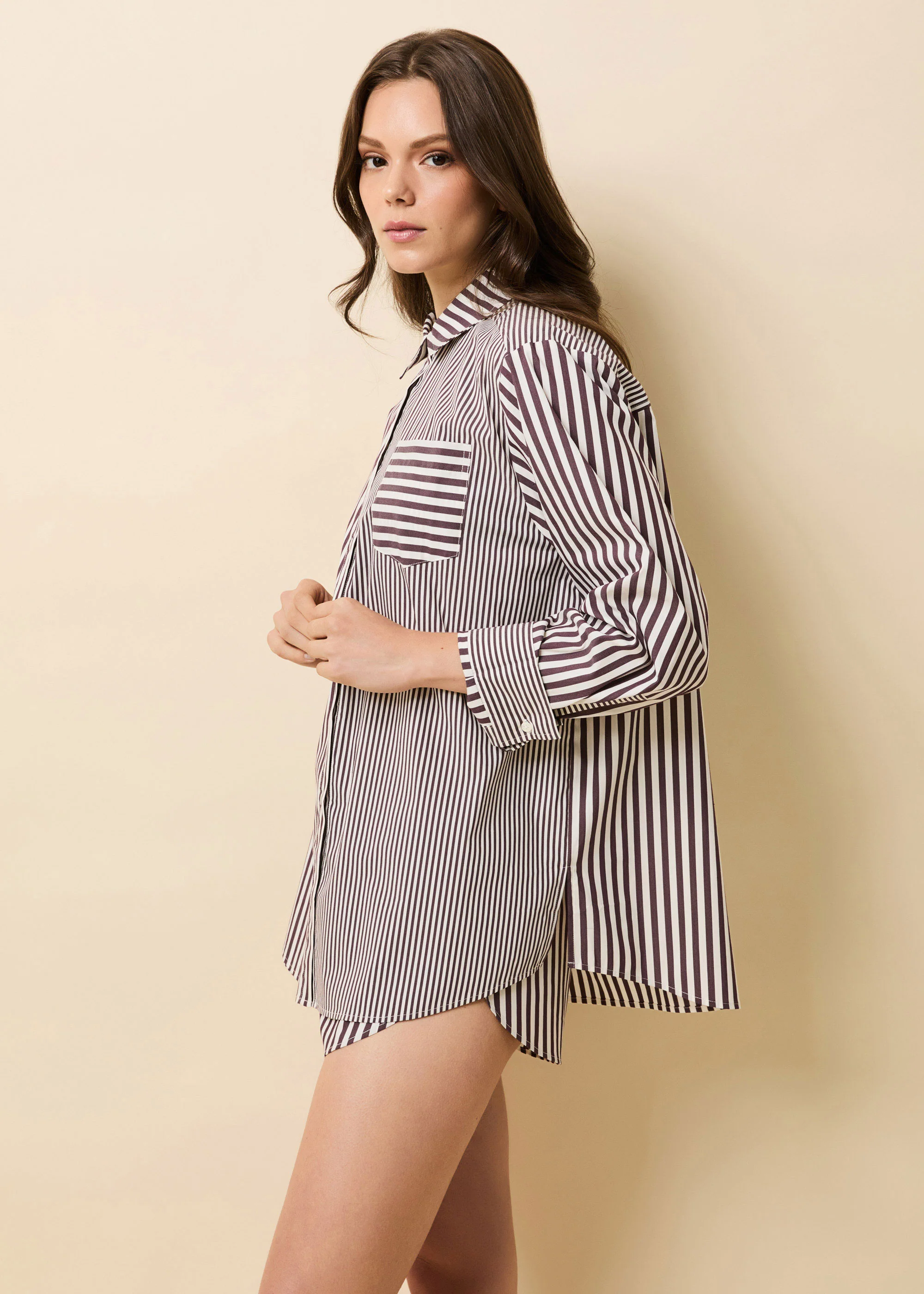 Avril Button Down Shirt Raisin Brown / Brule Stripe - Image 4