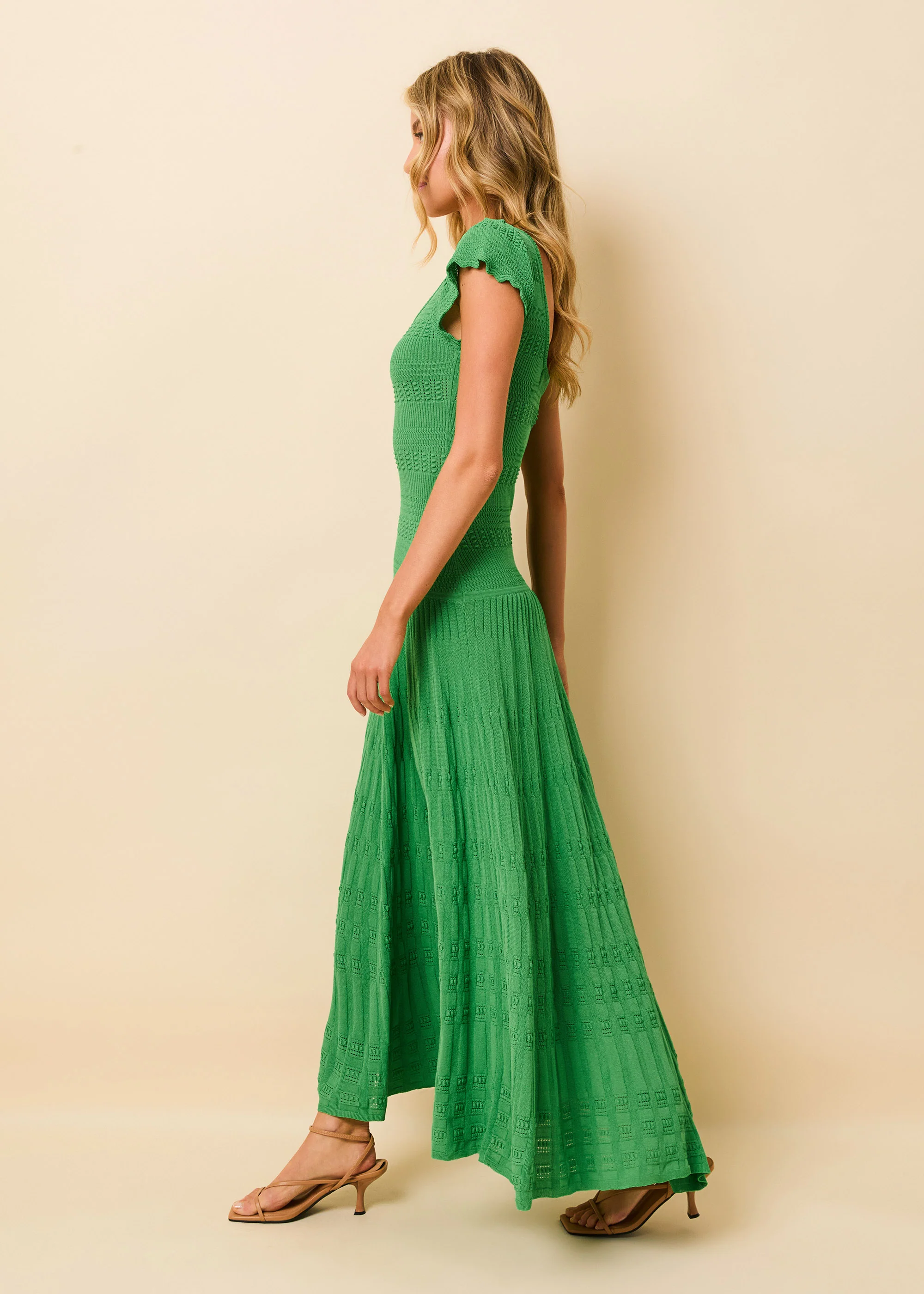 Belle Dress Pointelle Lace Knit Turtle Green - Image 3