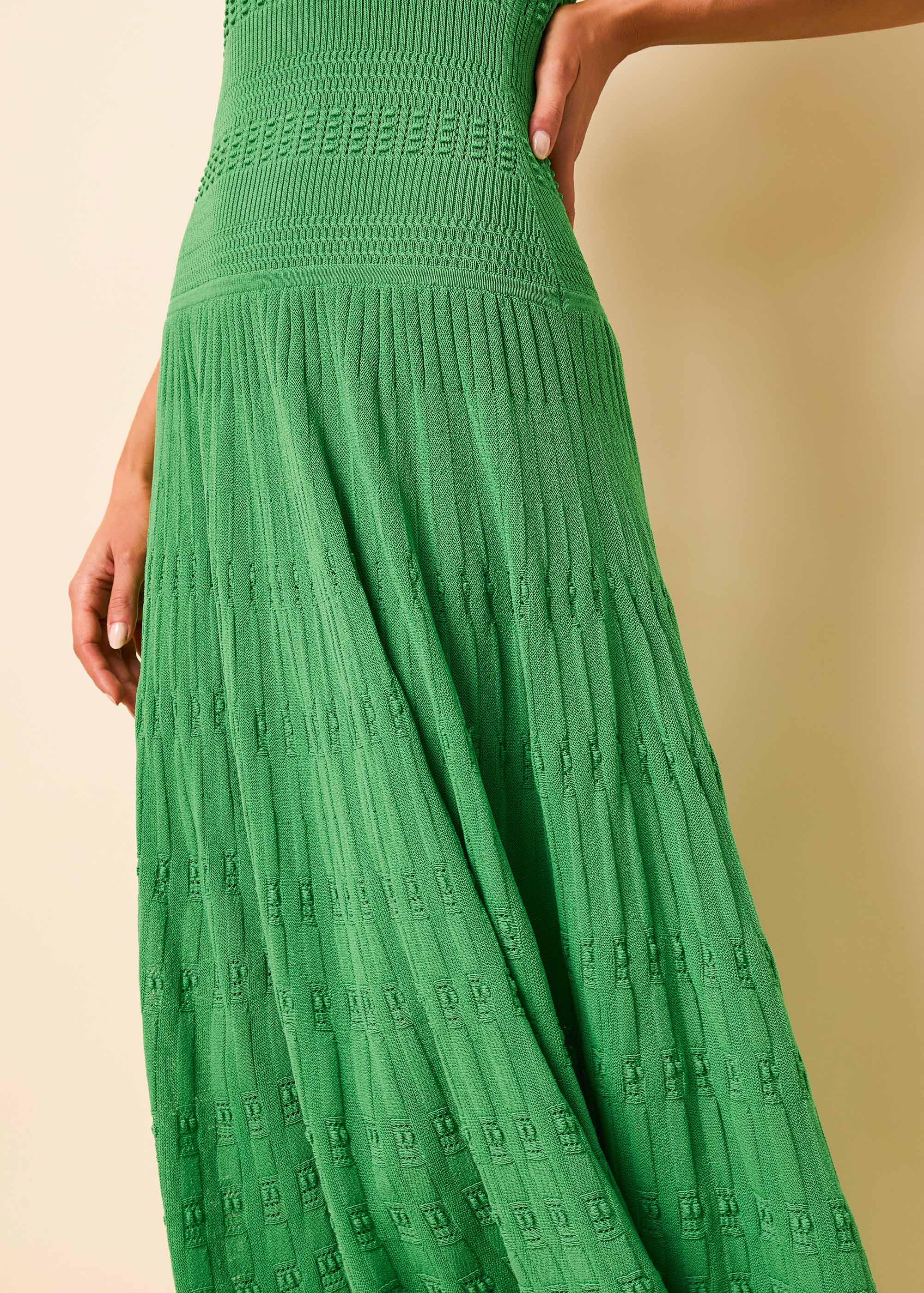 Belle Dress Pointelle Lace Knit Turtle Green - Image 4