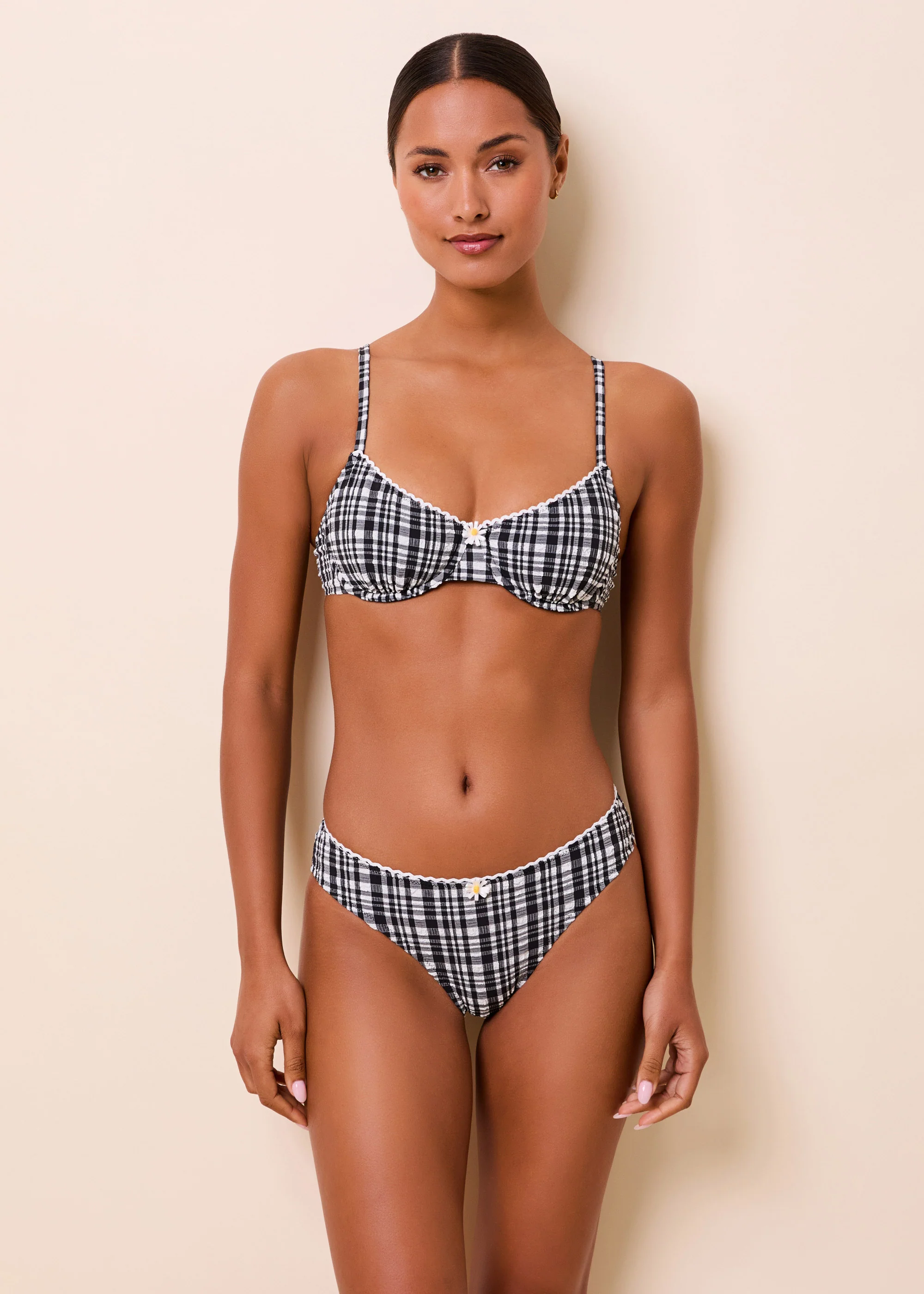 Daphne Bikini Top Puckered Plaid Noir - Image 5