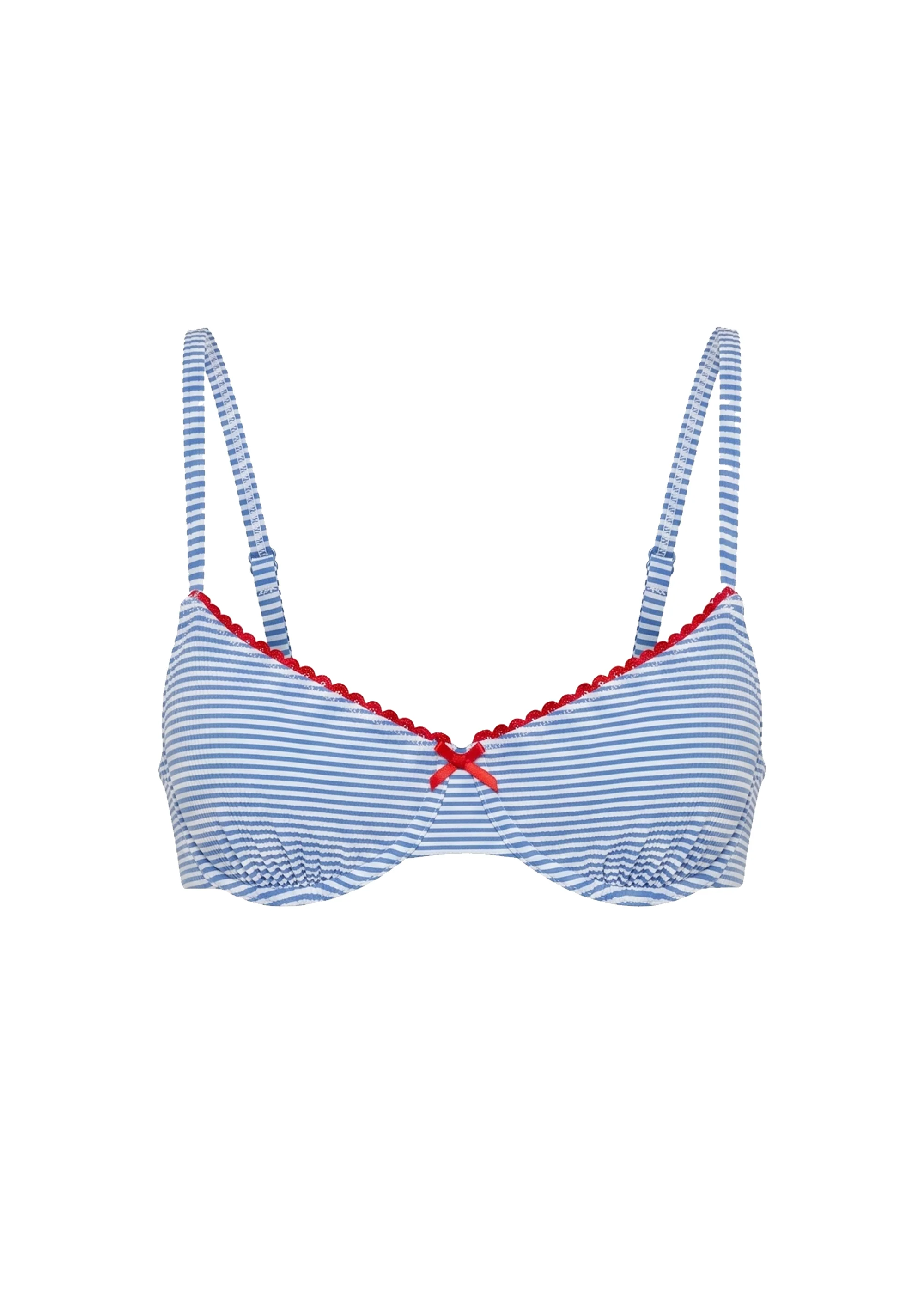Daphne Bikini Top Seersucker Marina Blue Stripe / Lipstick Red - Image 6