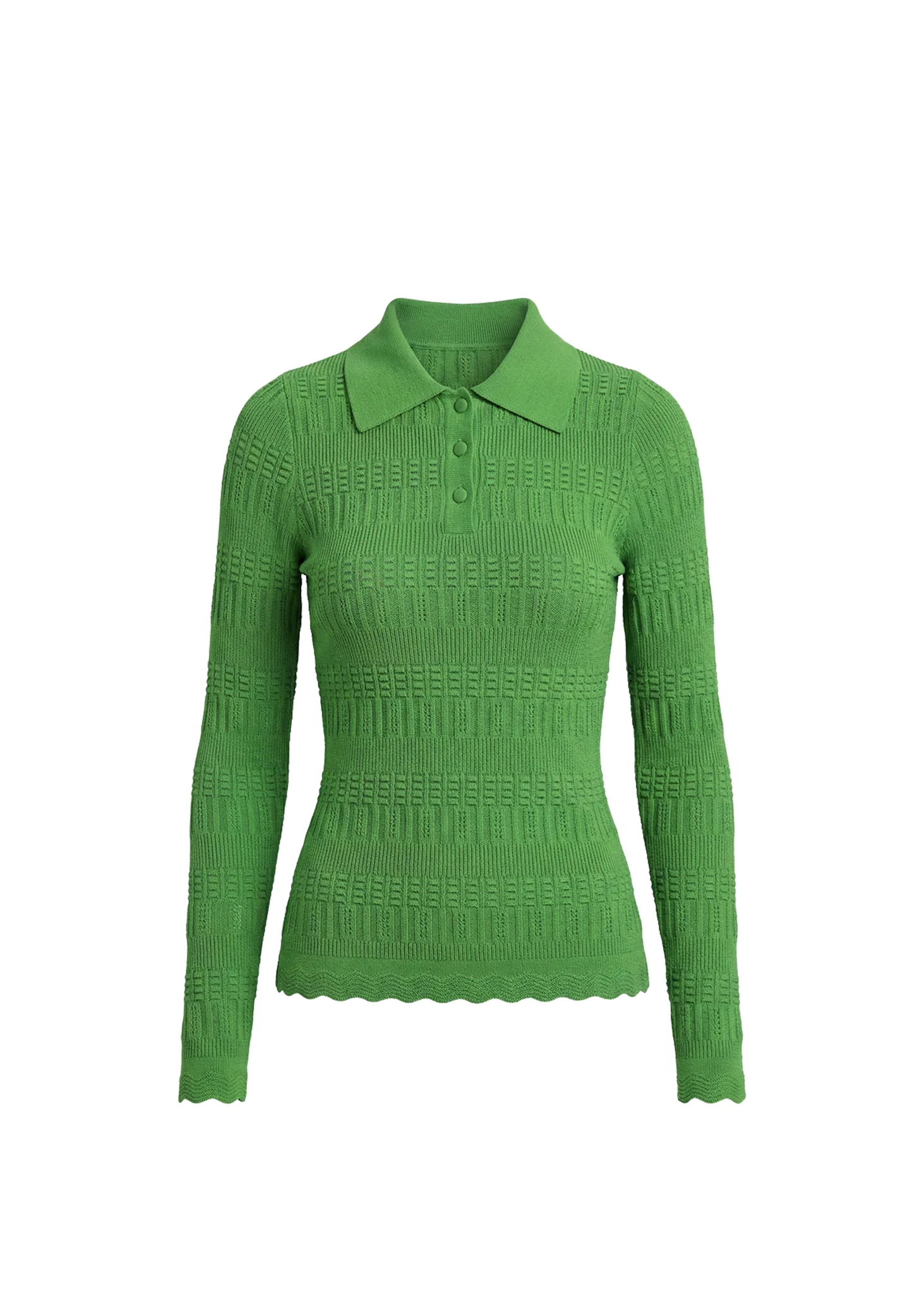 Debra Top Pointelle Lace Knit Turtle Green - Image 5