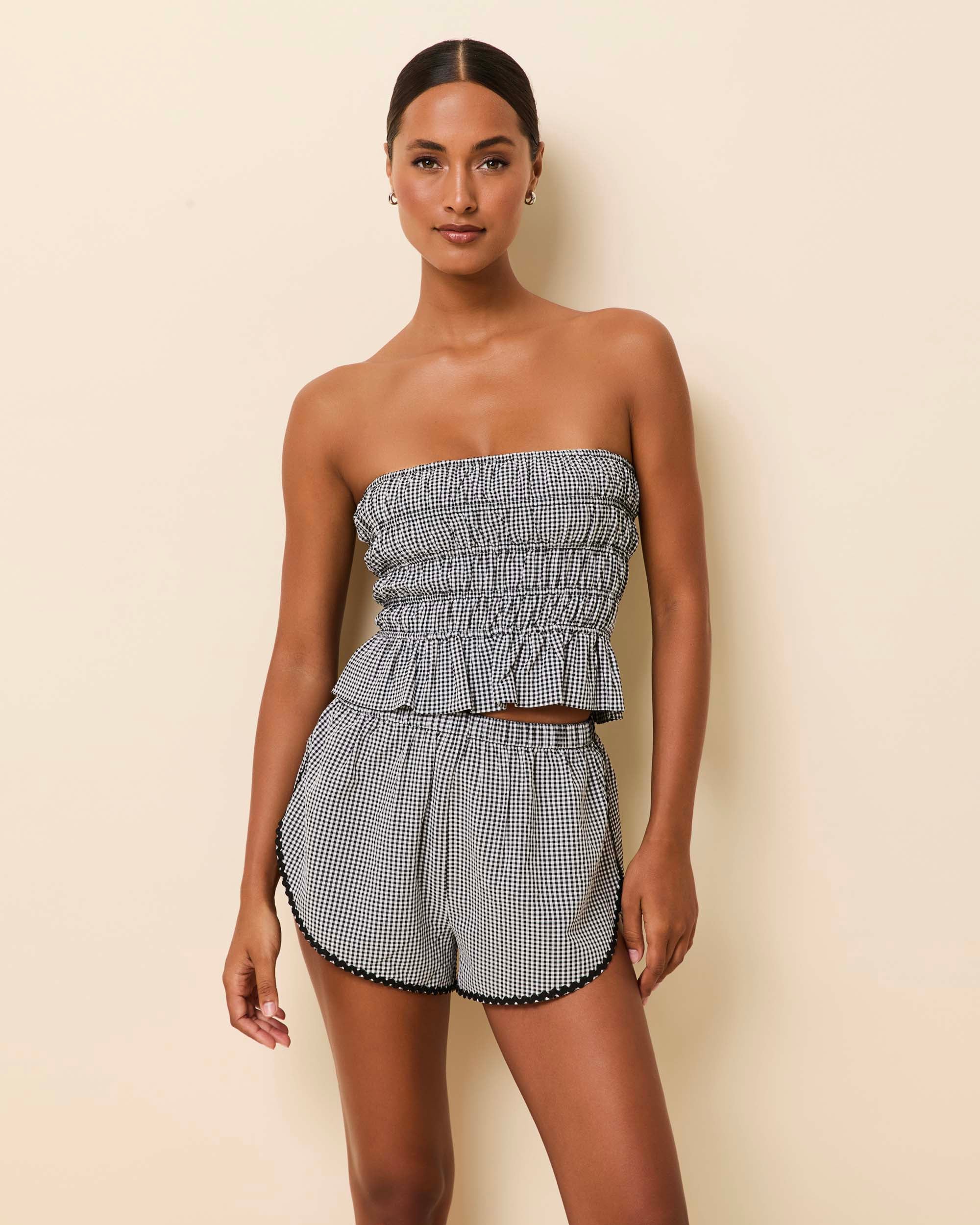 Delilah Convertible Top Seersucker Noir Gingham - Image 5