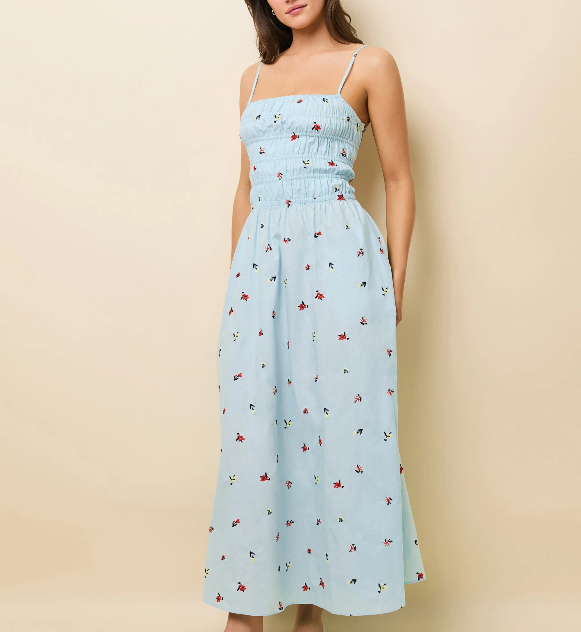 Delta Midi Dress Poplin Embroidered Sky Ditsy Floral - Image 3