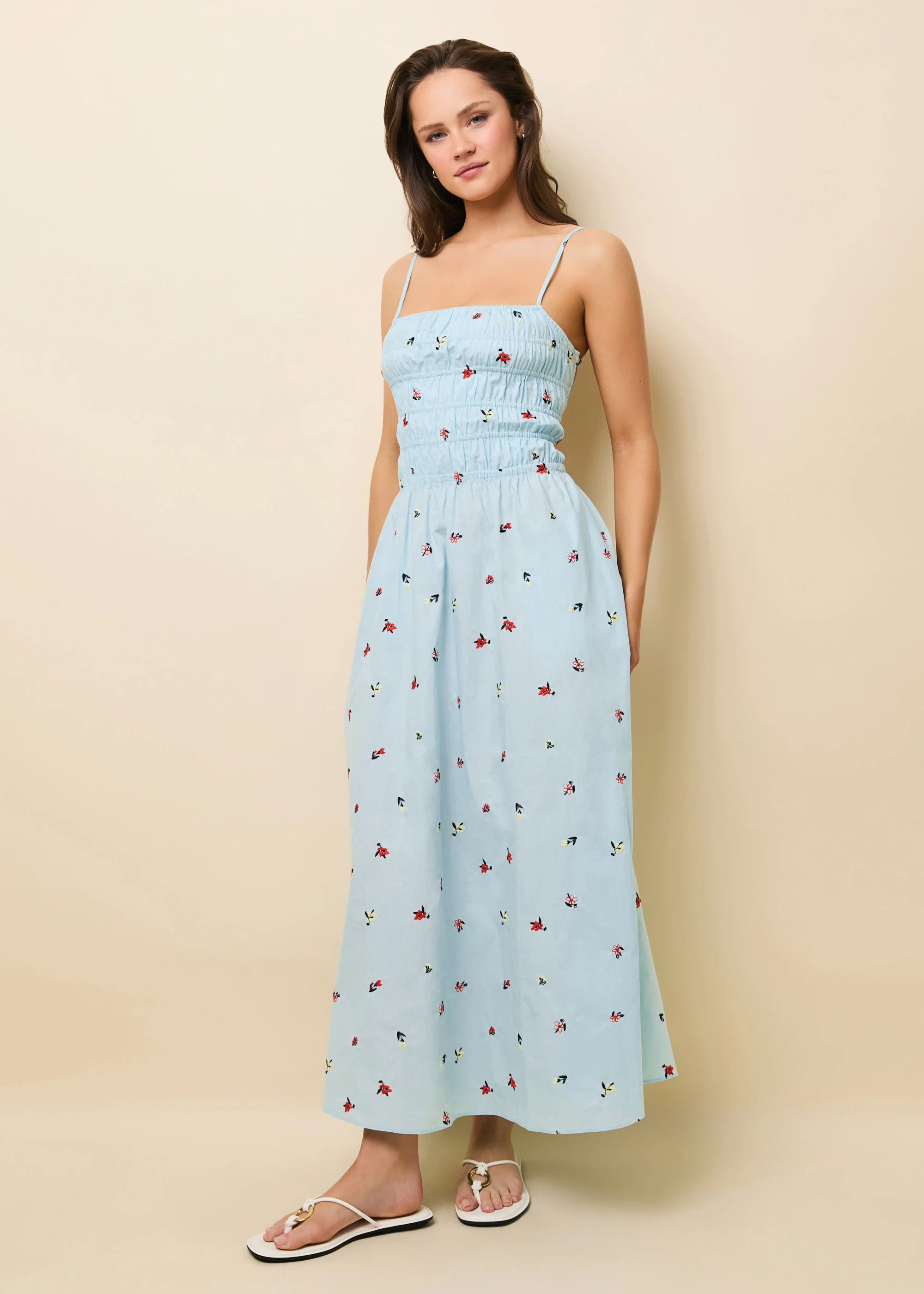 Delta Midi Dress Poplin Embroidered Sky Ditsy Floral - Image 4