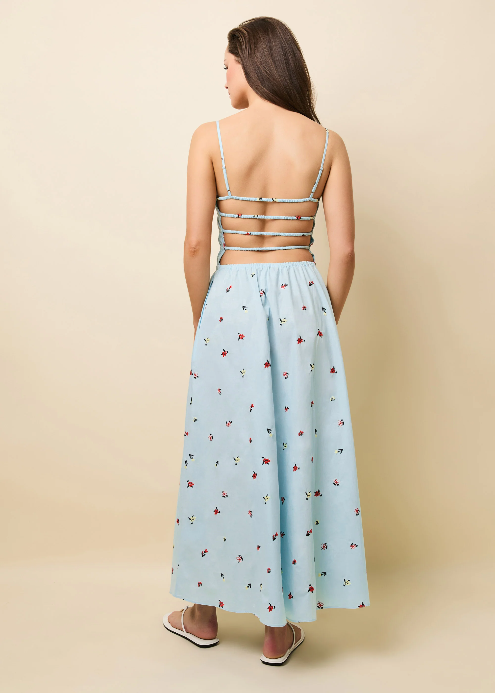 Delta Midi Dress Poplin Embroidered Sky Ditsy Floral - Image 5