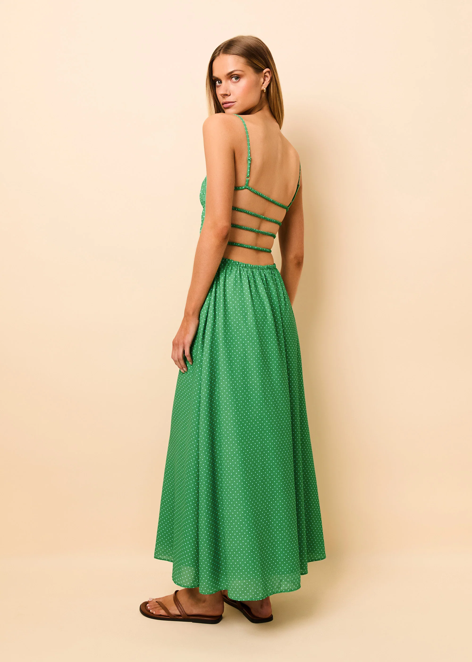 Delta Midi Dress Luxe Drape Turtle Green / Blue Lagoon Mini Dot - Image 2