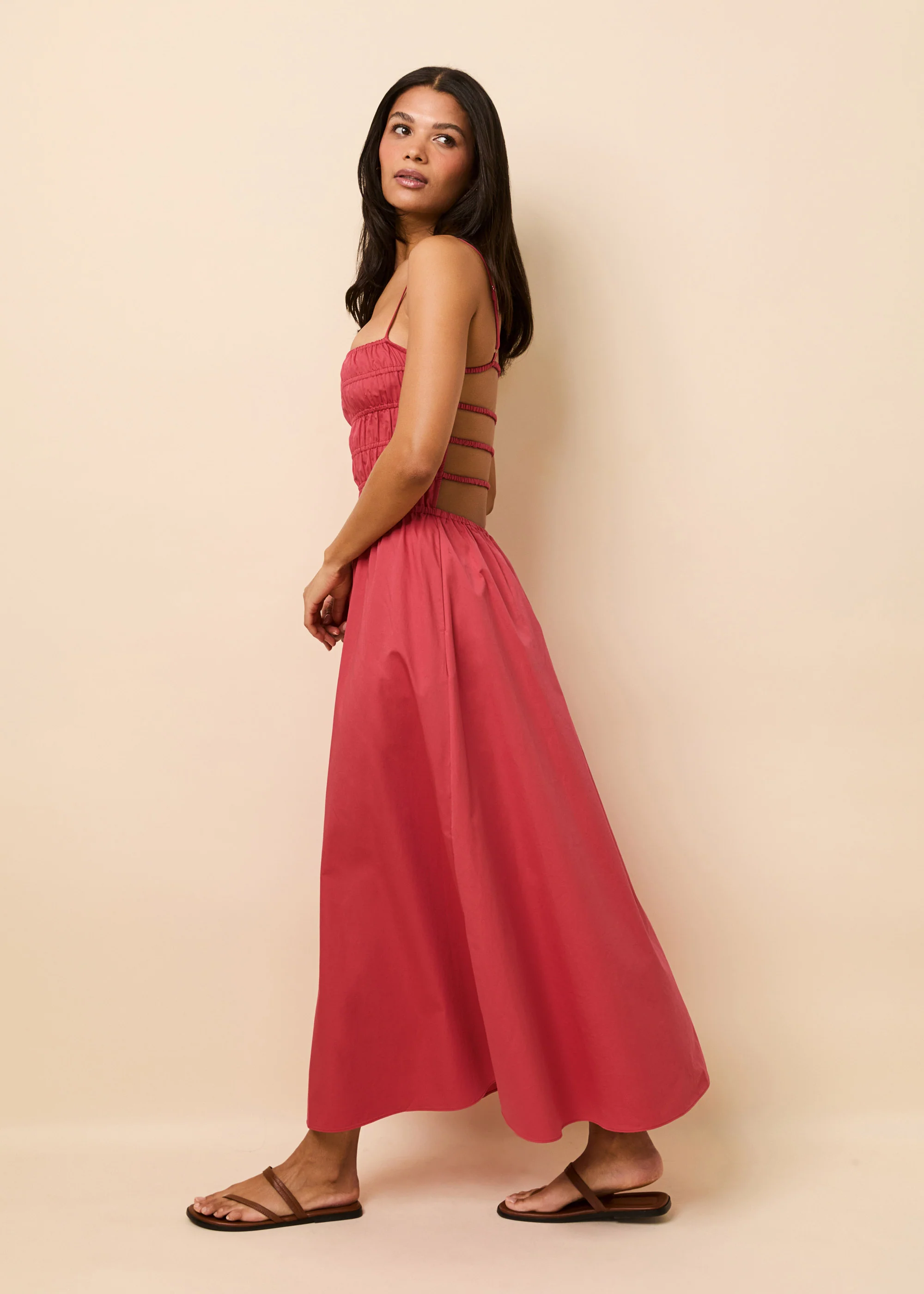 Delta Midi Dress Poplin Rooftop Red - Image 3