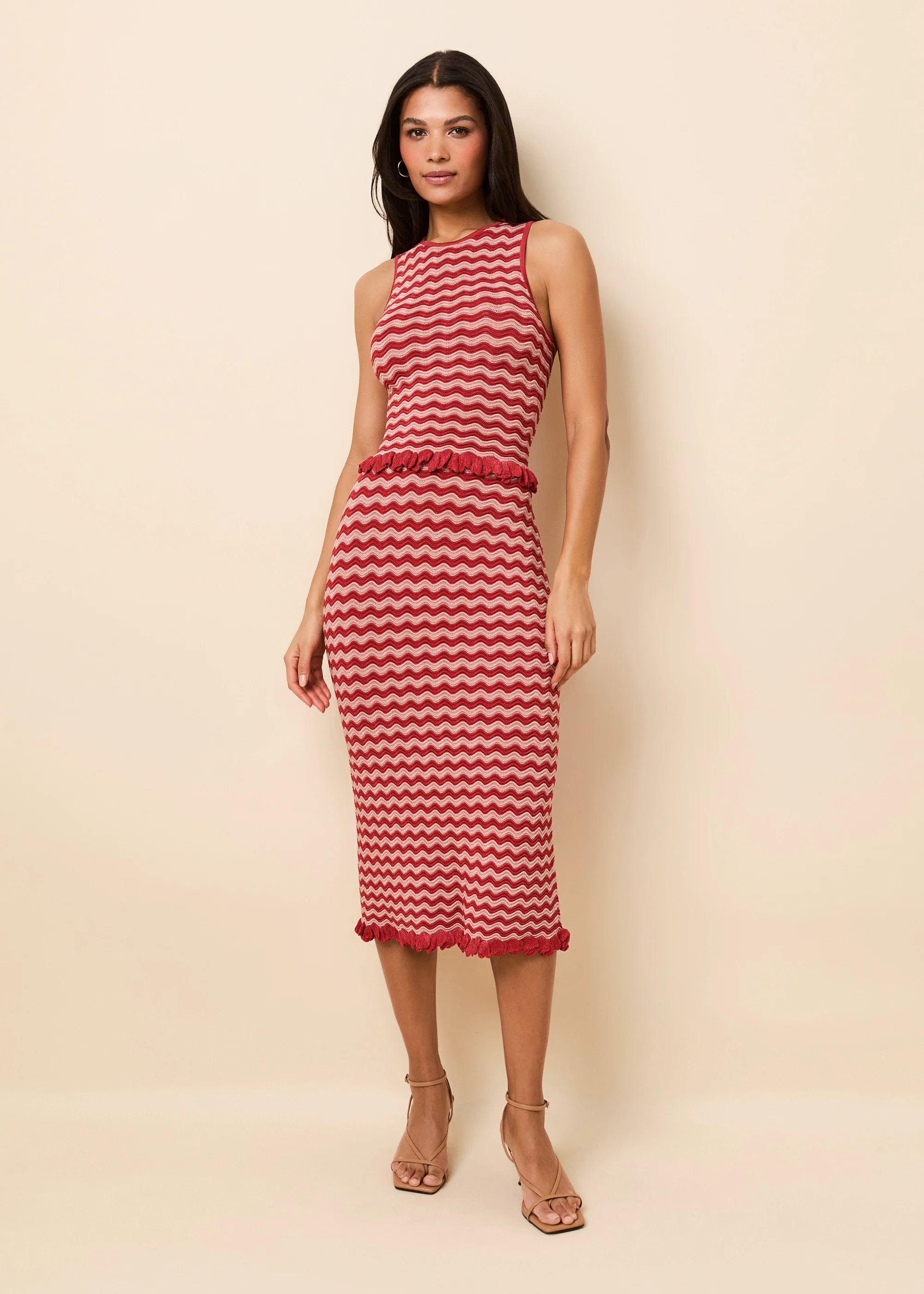Diana Skirt Wavy Rib Rooftop Red / Sandbar Stripe - Image 4