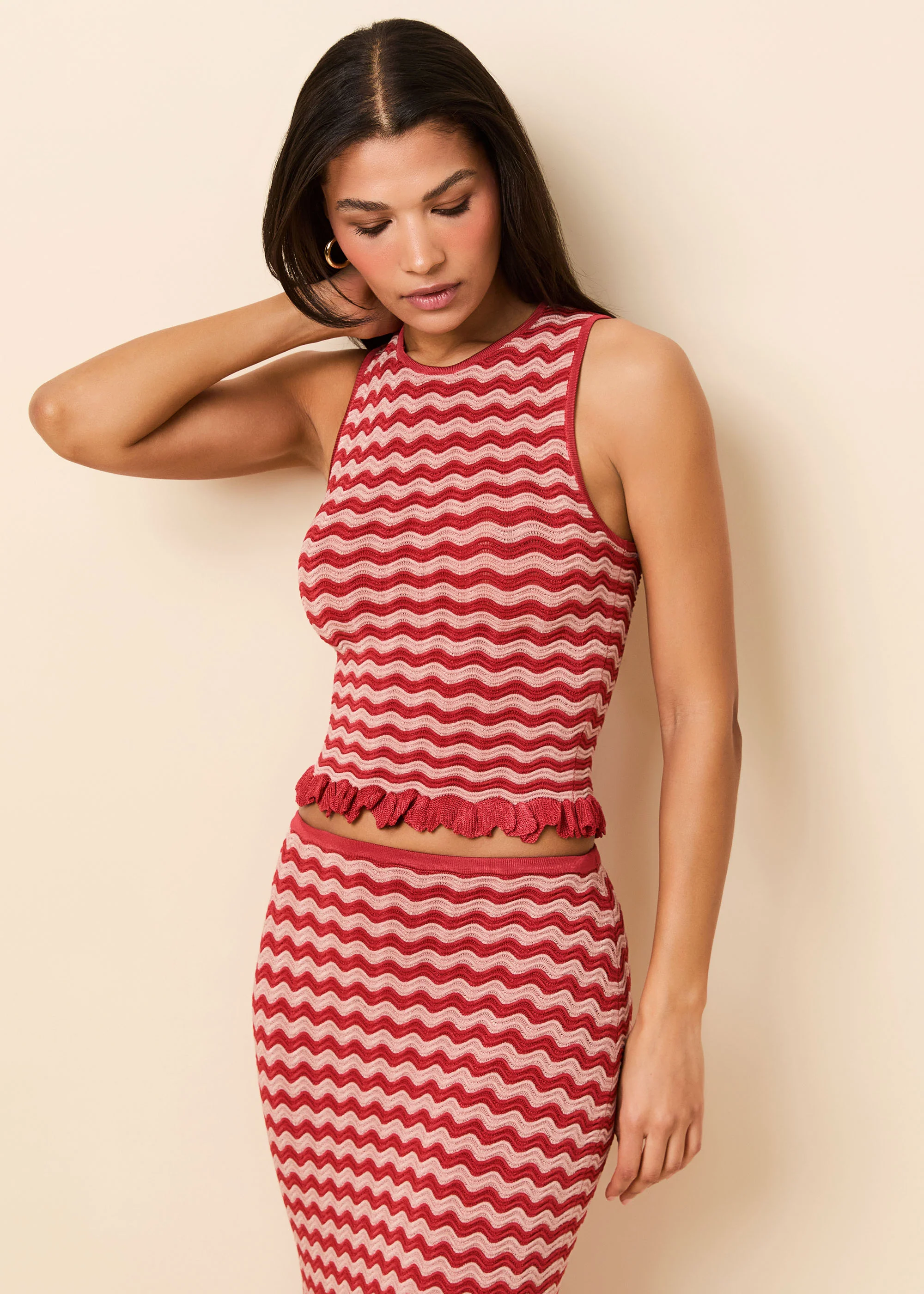 Diana Top Wavy Rib Rooftop Red / Sandbar Stripe - Image 4