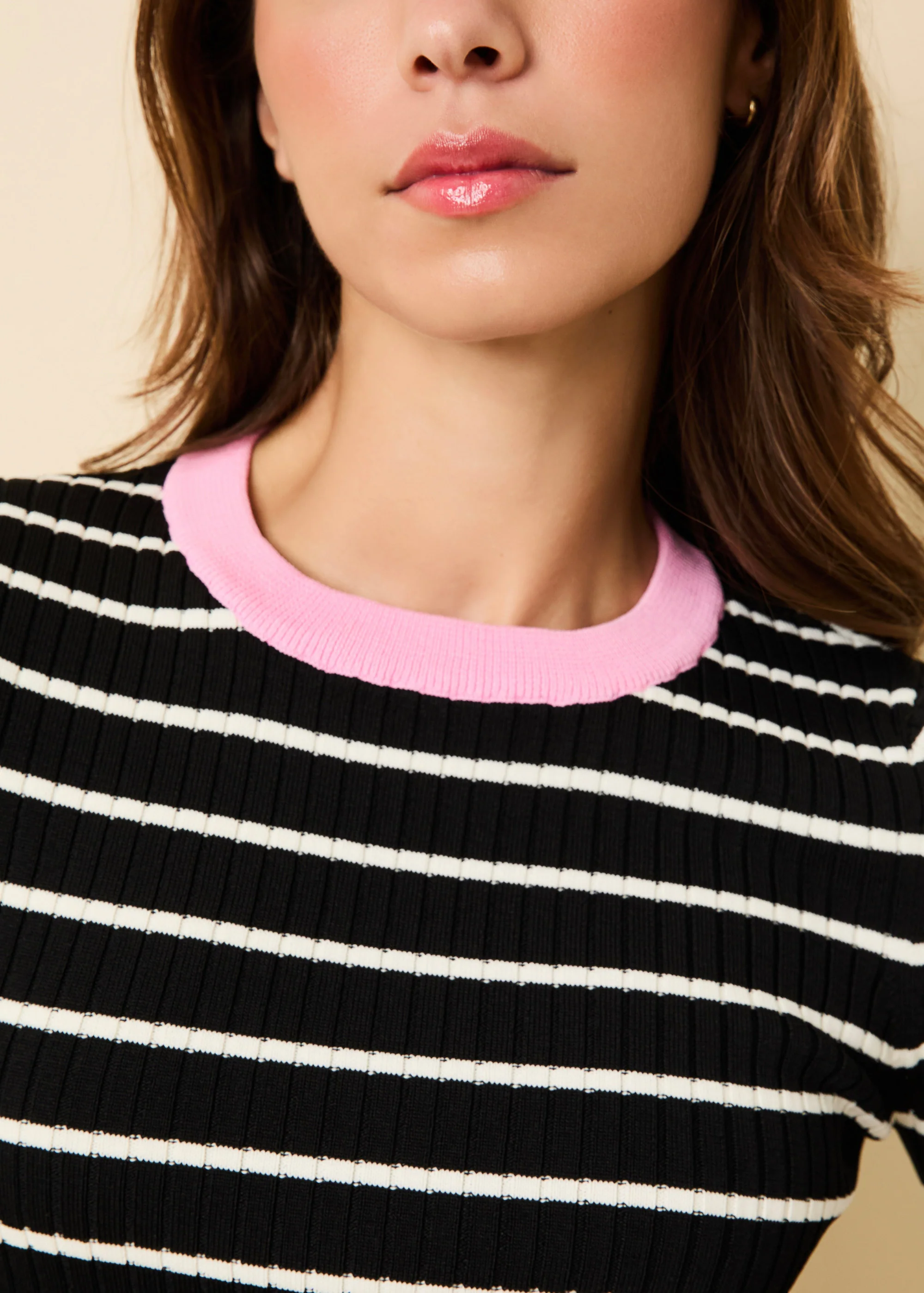 Dora Ribbed Knit Top Noir / Brule Stripe / Bon Bon - Image 2
