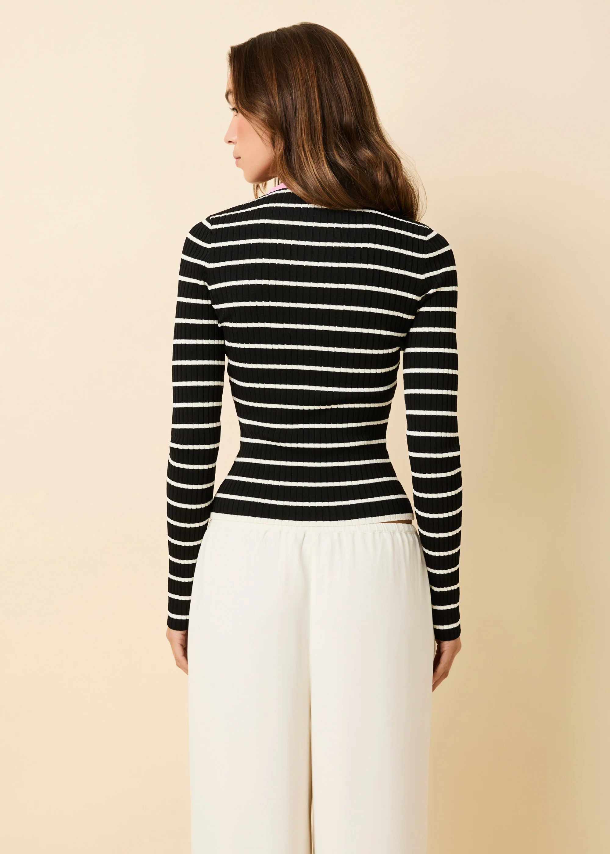 Dora Ribbed Knit Top Noir / Brule Stripe / Bon Bon - Image 4