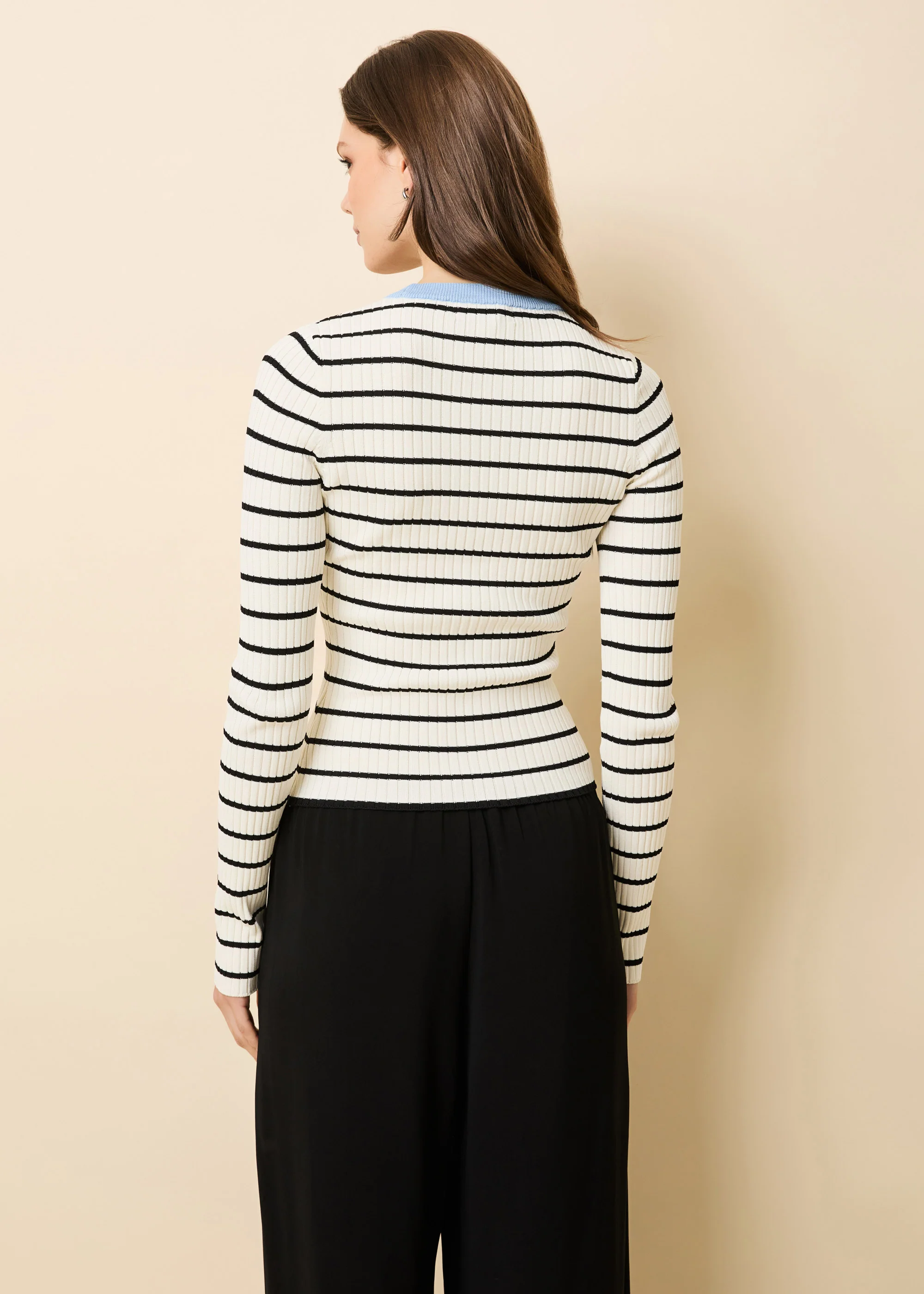 Dora Ribbed Knit Top Brule / Noir Stripe / Open Water - Image 3