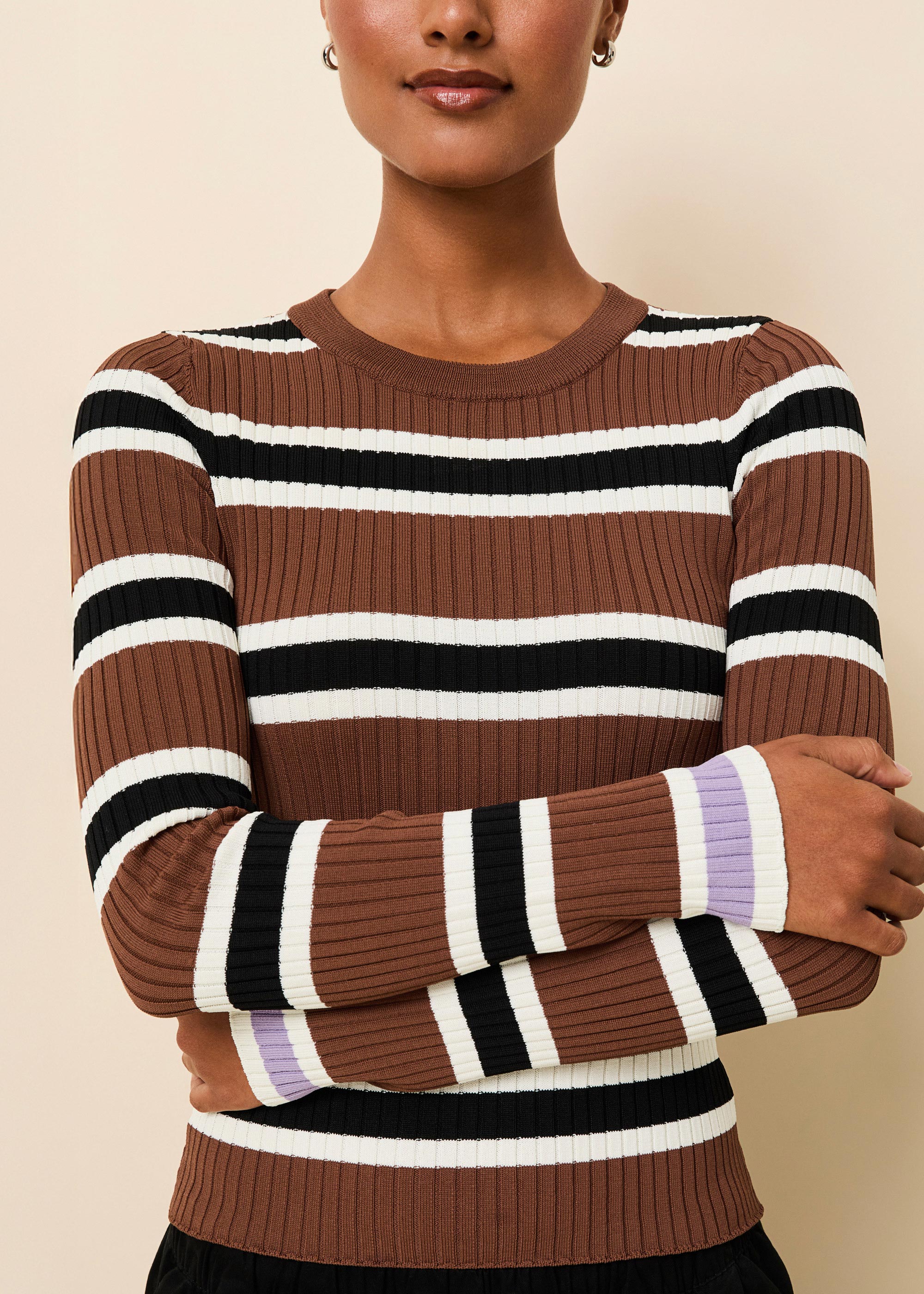 Dora Ribbed Knit Top Coconut / Noir Stripe - Image 2