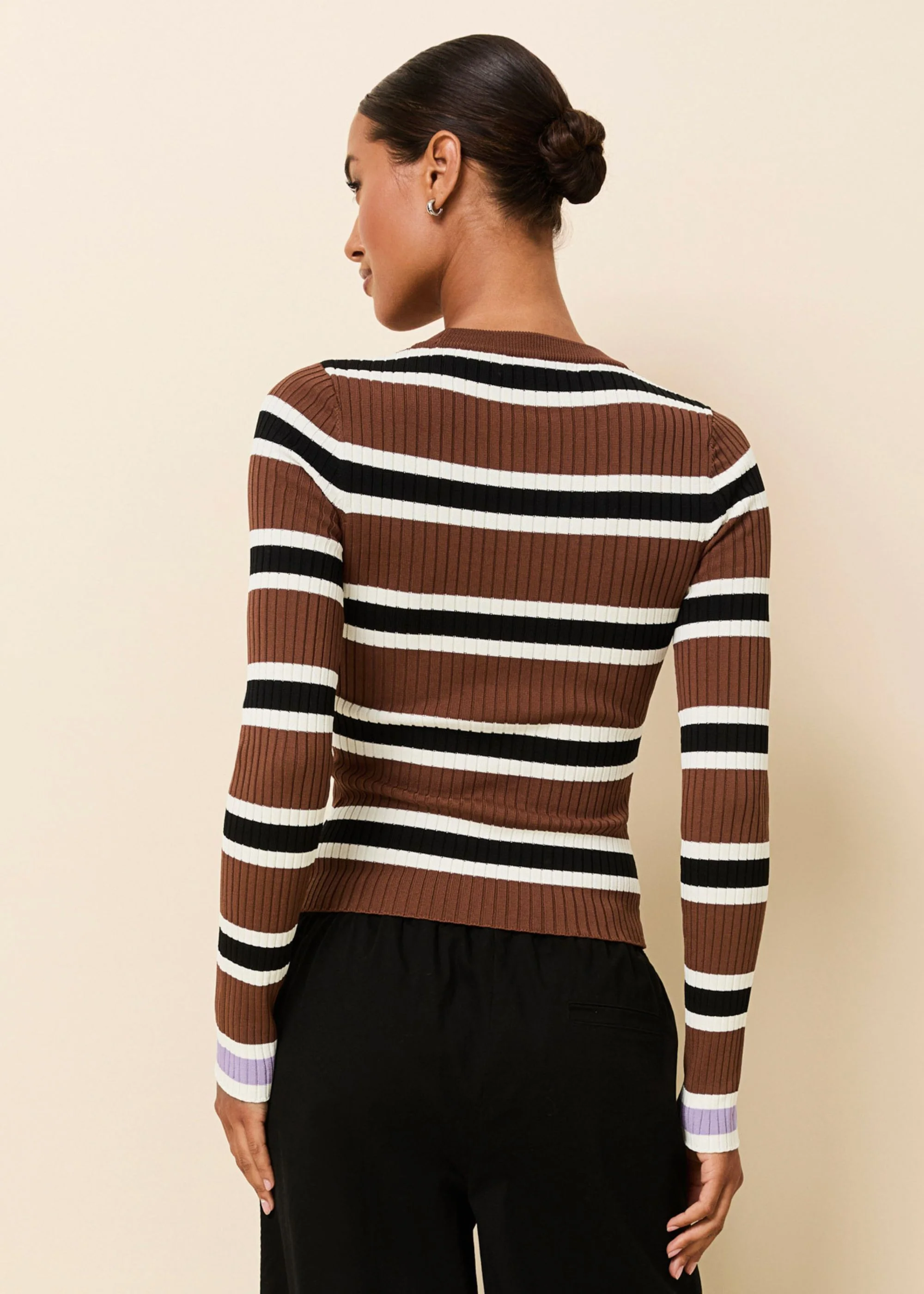 Dora Ribbed Knit Top Coconut / Noir Stripe - Image 3