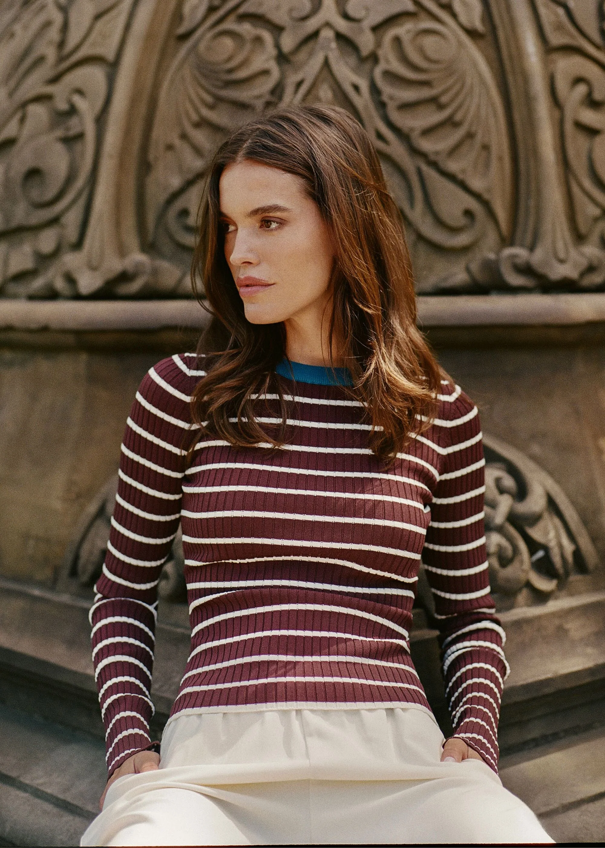 Dora Knit Top Ribbed Raisin Brown / Brule Stripe - Image 5