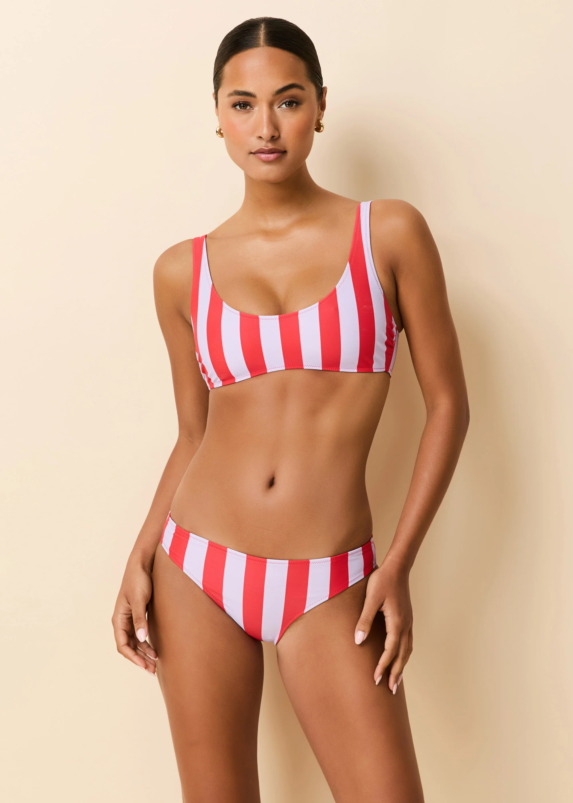 Elle Reversible Bikini Bottom Lipstick Red / Lavender Stripe - Image 3