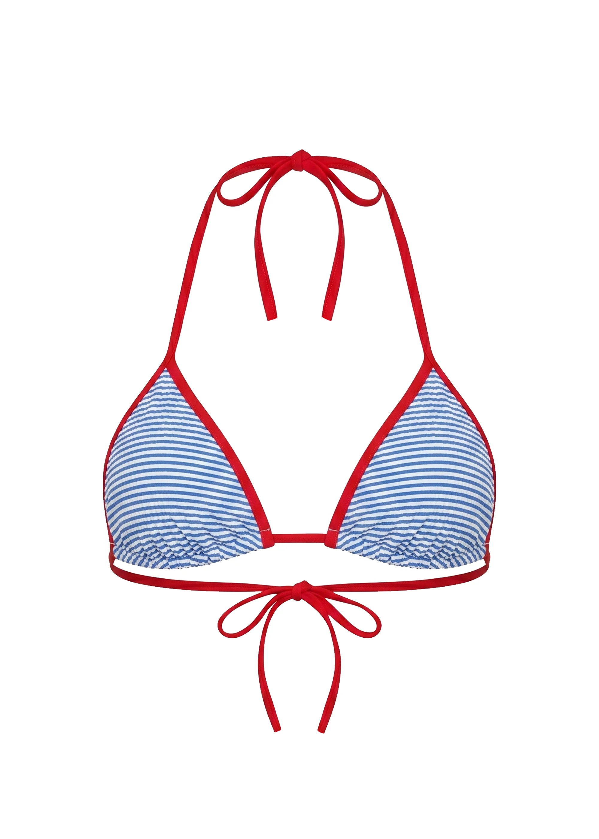 Iris Bikini Top Seersucker Marina Blue Stripe / Lipstick Red - Image 6