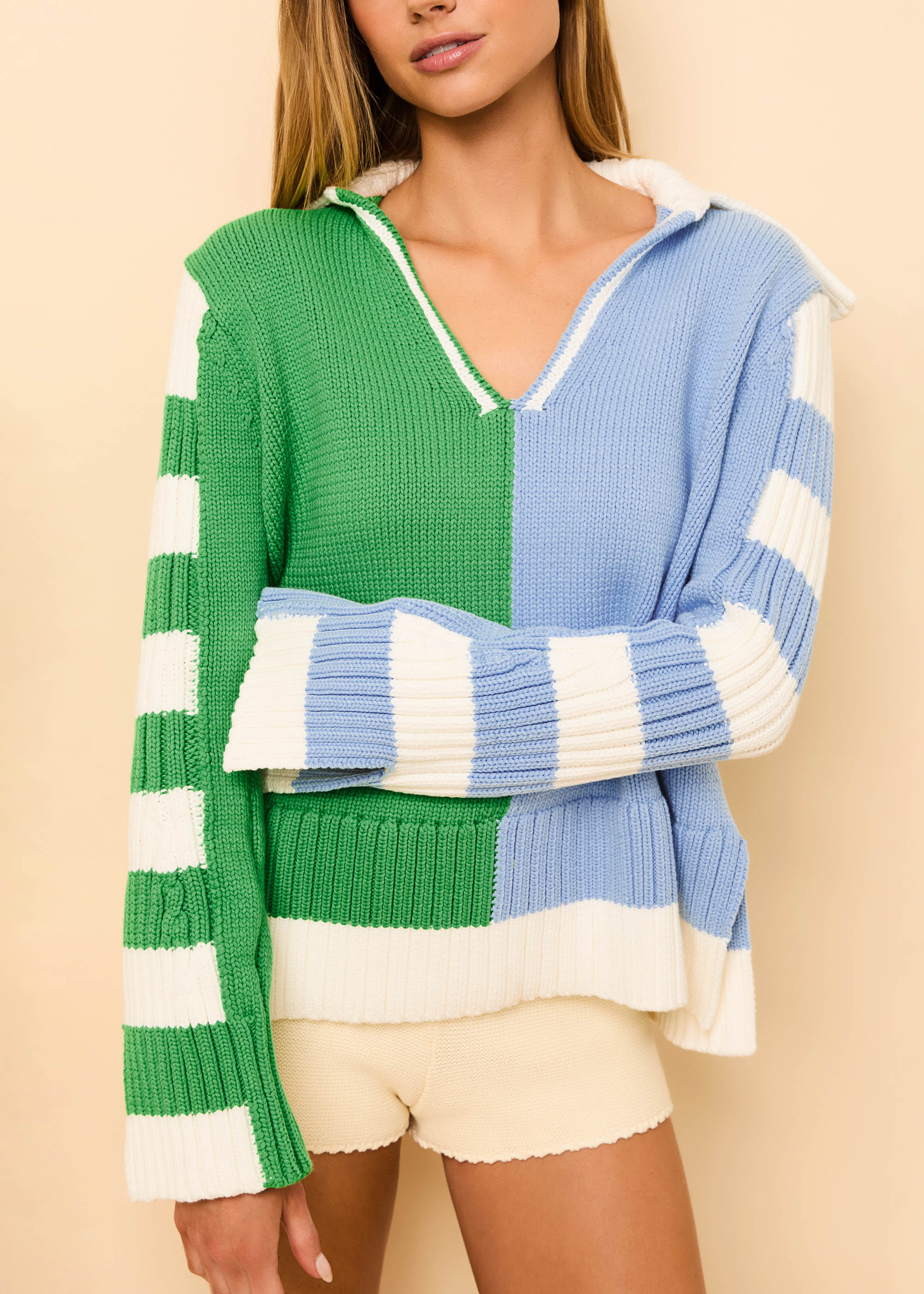 Jack Sweater Colorblock Turtle Green / Blue Lagoon - Image 4
