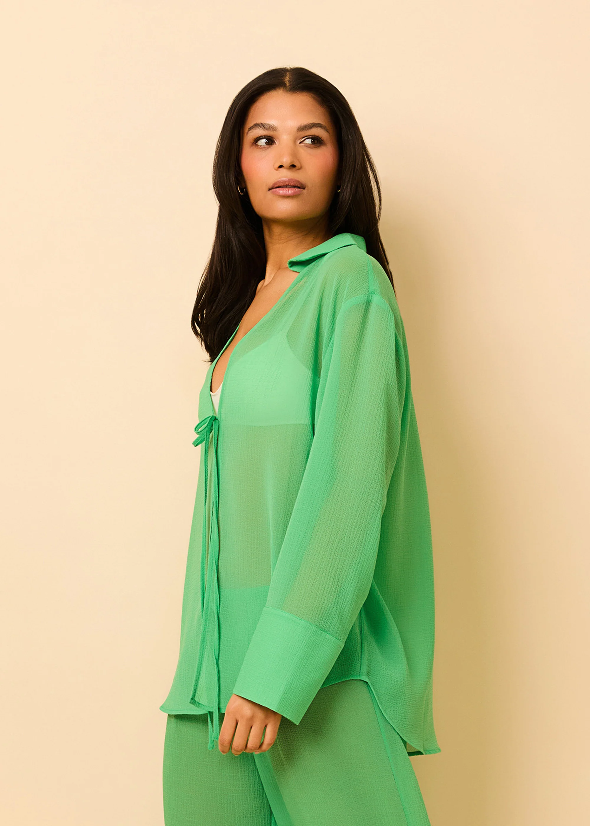 Jaclyn Tunic Crinkle Sheer Turtle Green - Image 3
