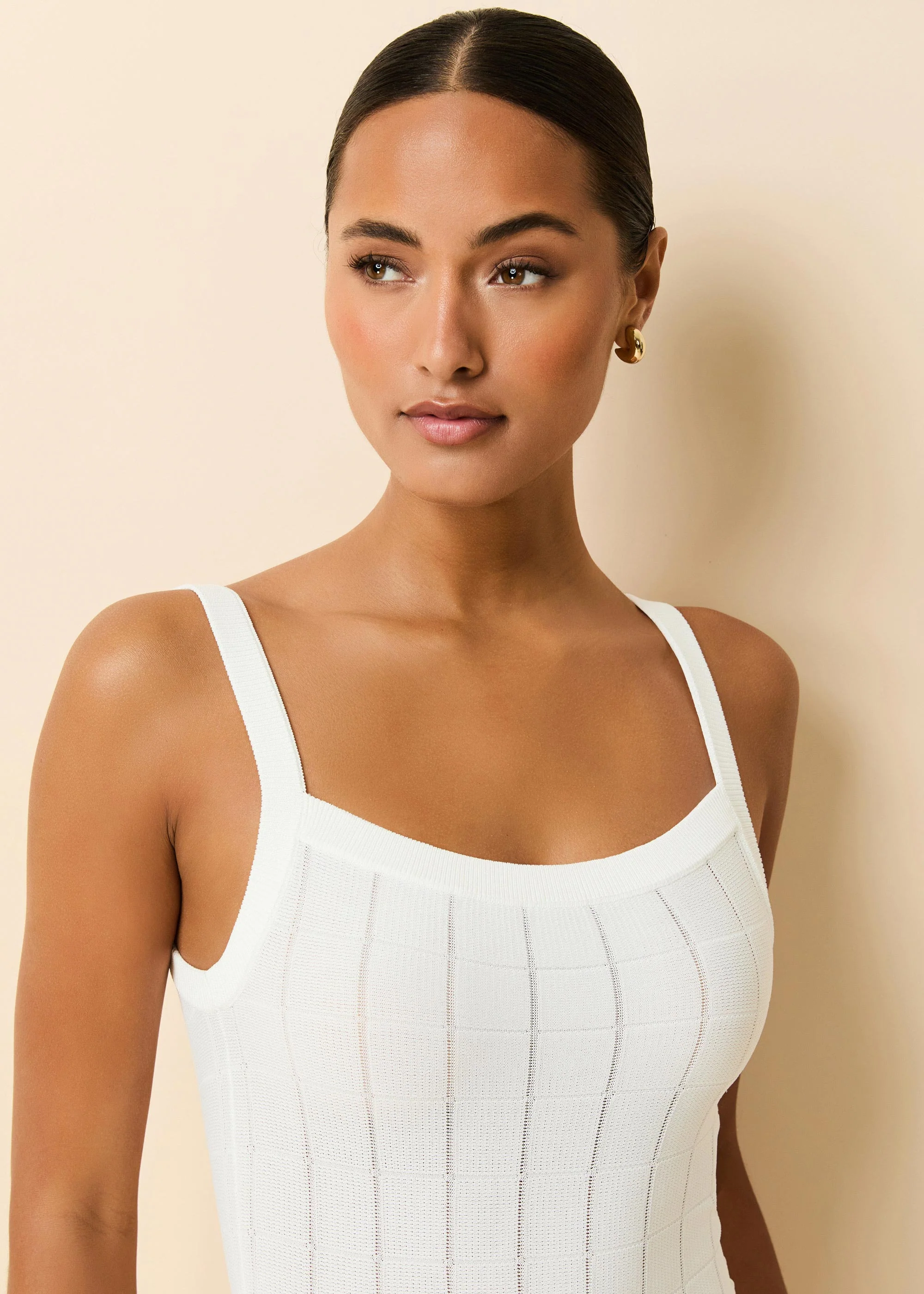 Lennon Mini Dress Grid Knit Optic White - Image 2