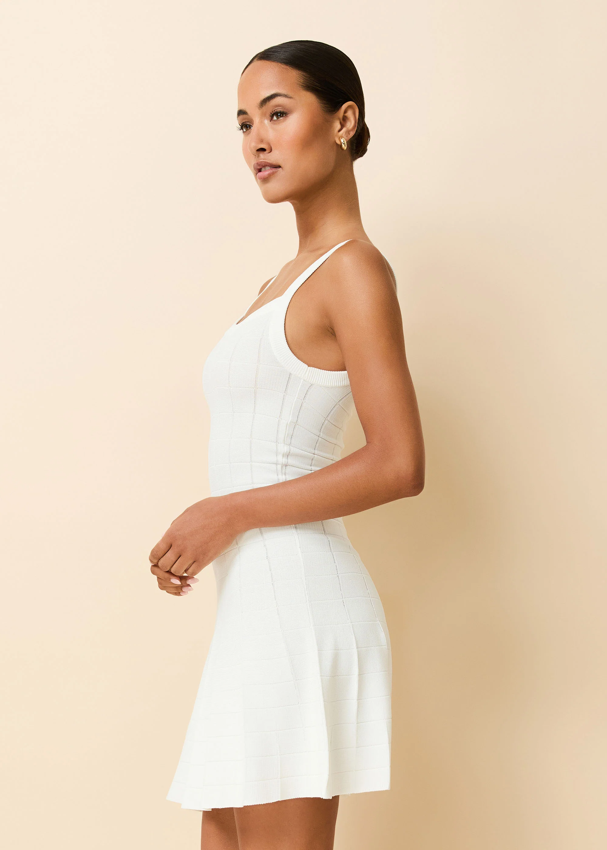 Lennon Mini Dress Grid Knit Optic White - Image 3
