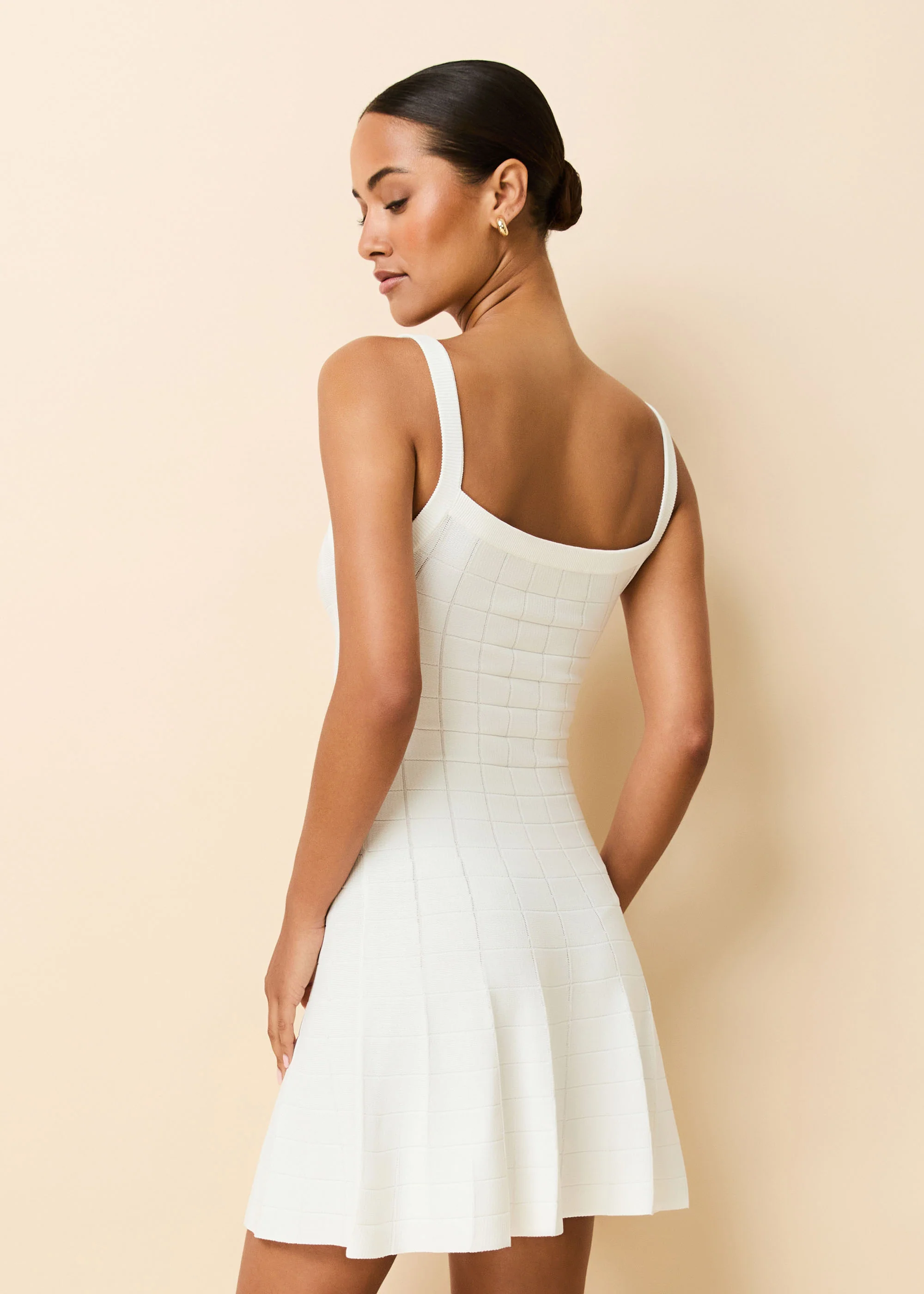 Lennon Mini Dress Grid Knit Optic White - Image 4