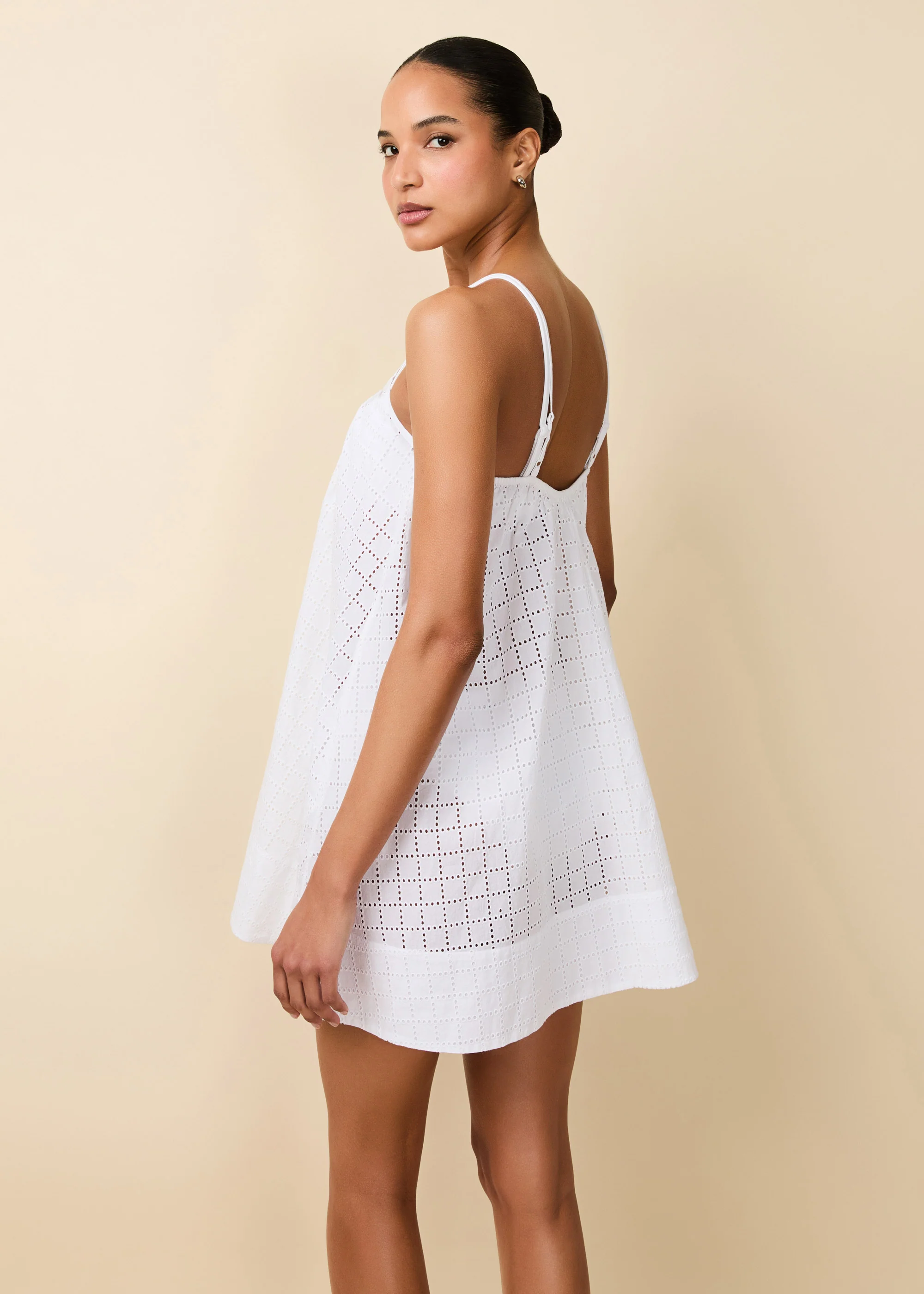 Lindsay Dress Poplin Grid Eyelet Optic White - Image 2