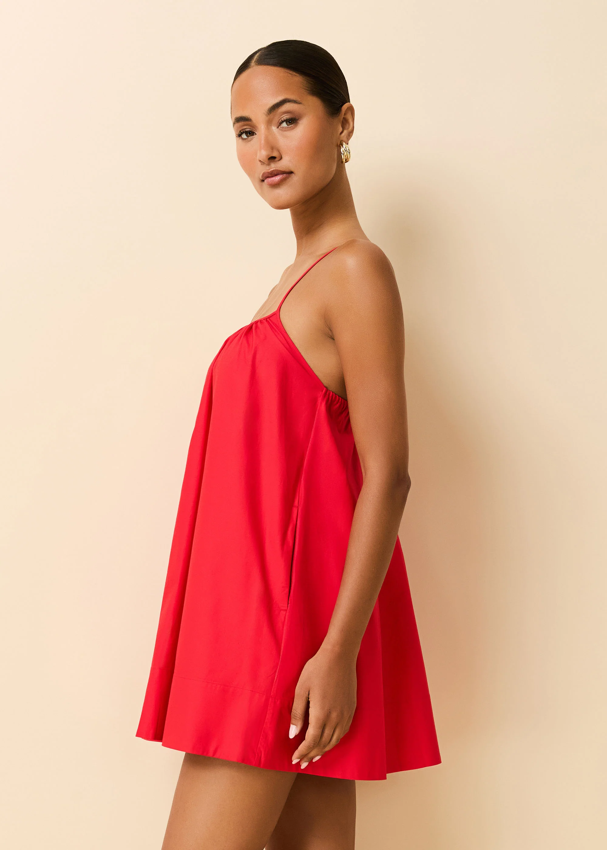 Lindsay Dress Poplin Lipstick Red - Image 3