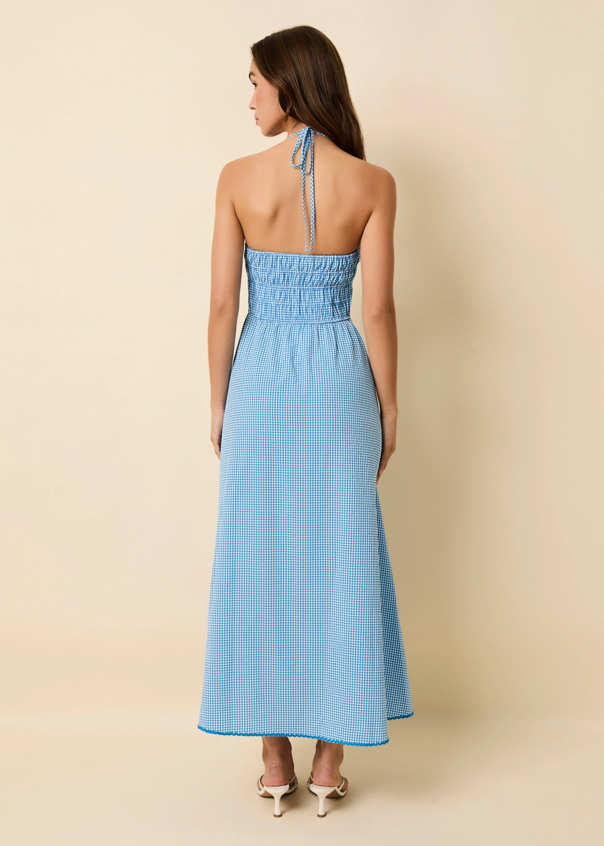 Lolita Halter Dress Seersucker Cosmic Blue Gingham - Image 3