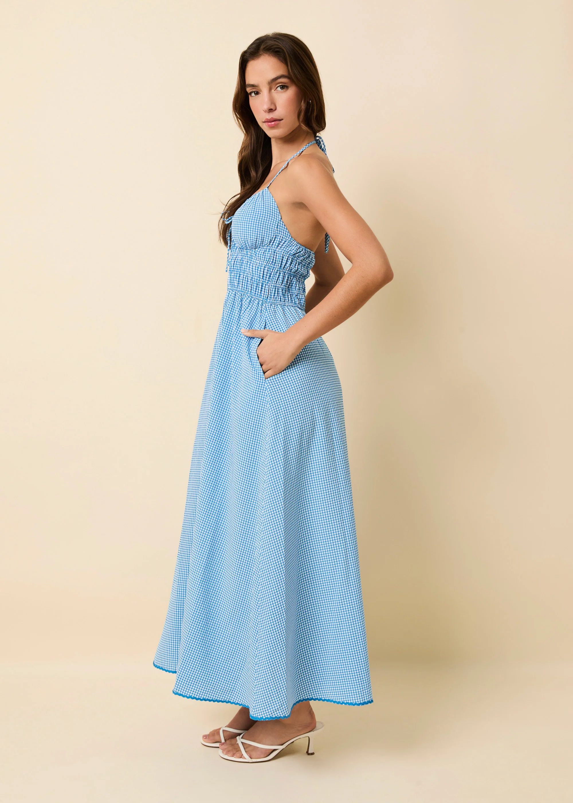 Lolita Halter Dress Seersucker Cosmic Blue Gingham - Image 4