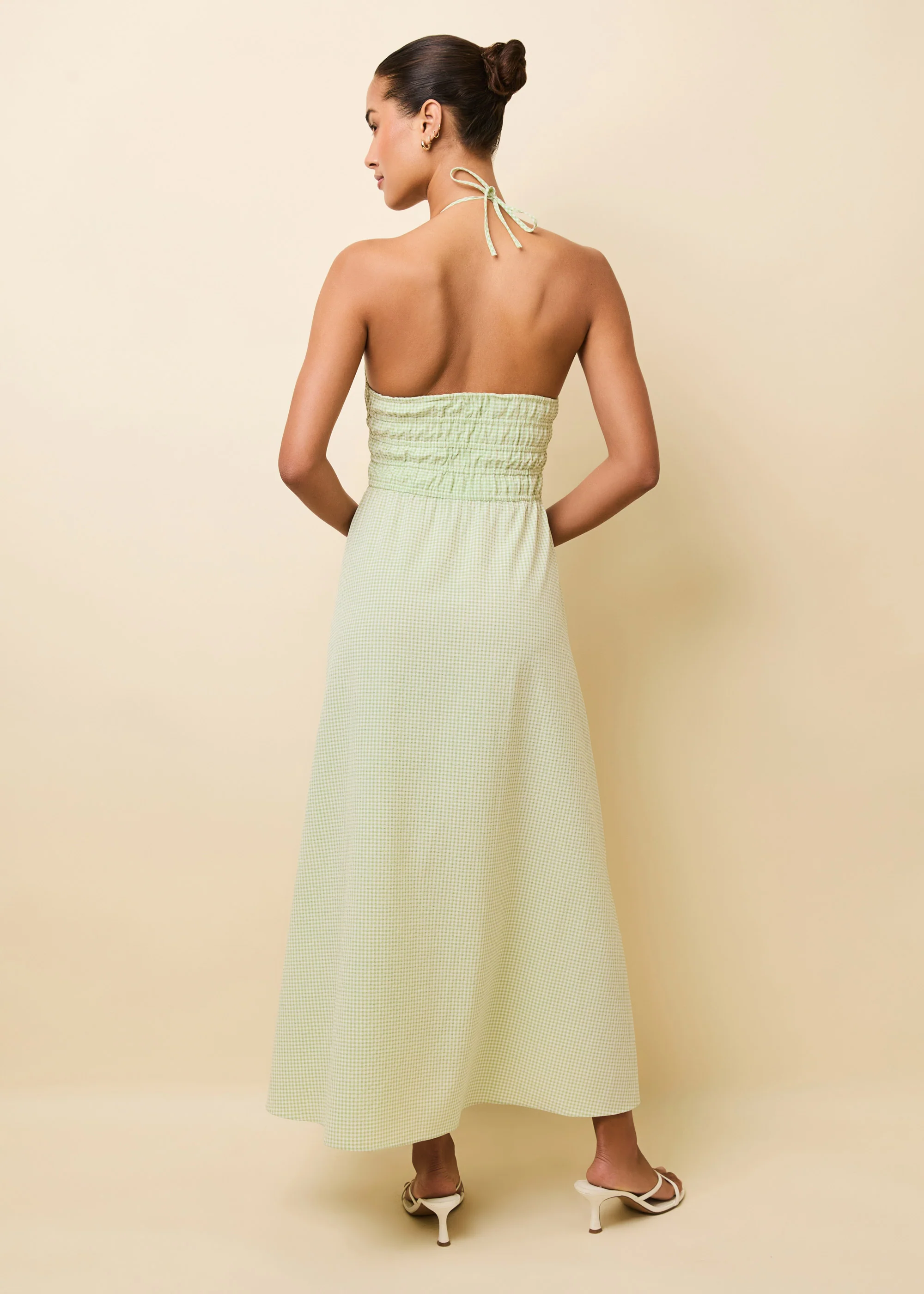 Lolita Halter Dress Seersucker Matcha Gingham - Image 3