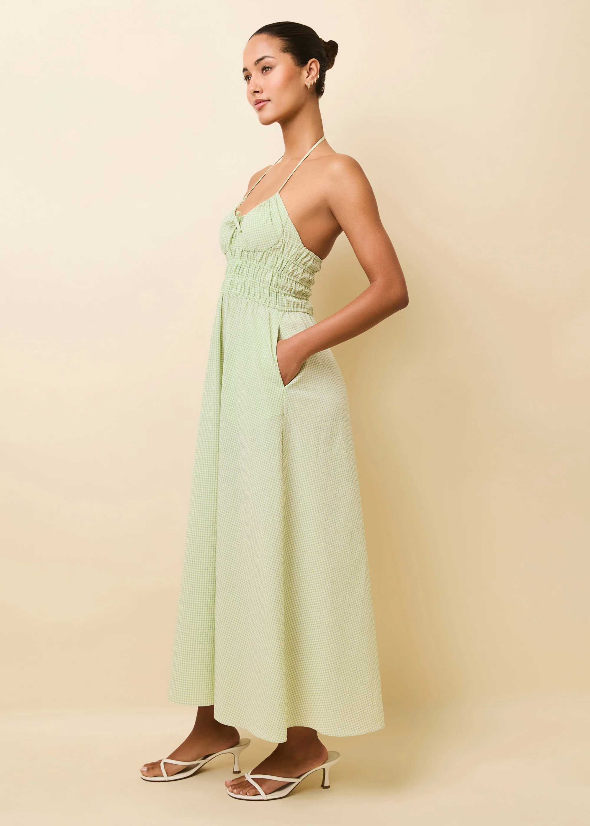 Lolita Halter Dress Seersucker Matcha Gingham - Image 4