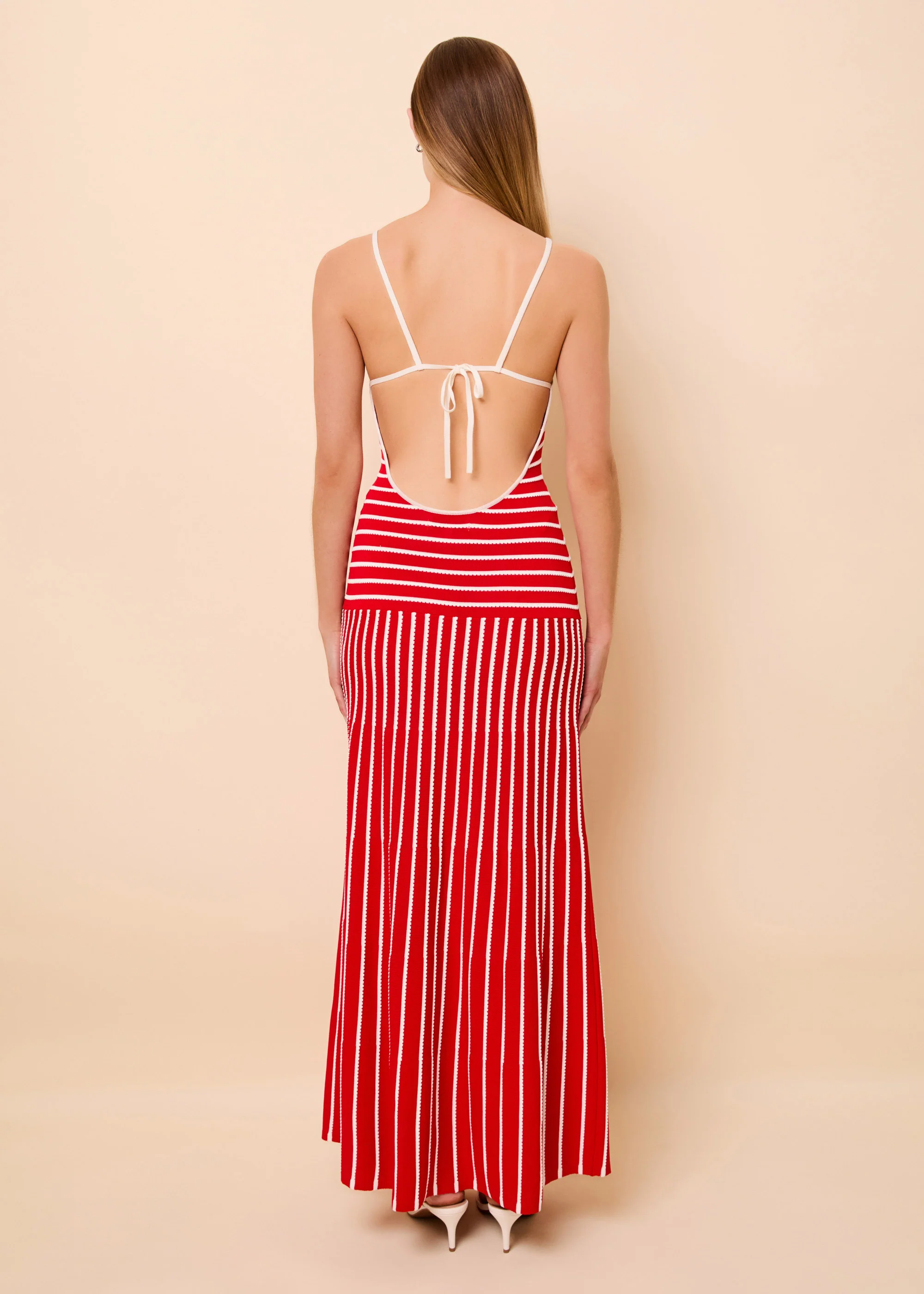 Lottie Dress Tucked Stripe Lipstick Red - Image 2