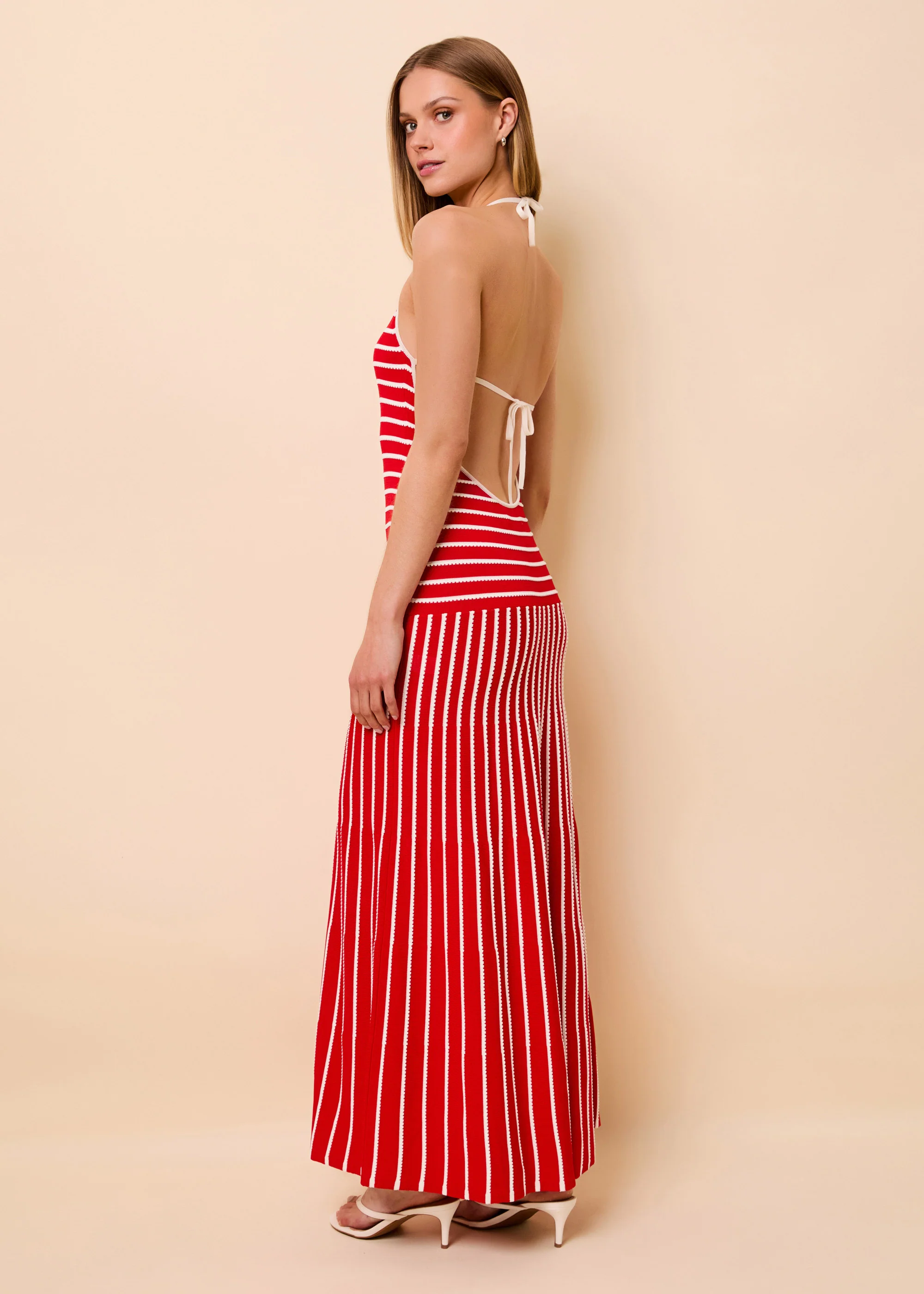 Lottie Dress Tucked Stripe Lipstick Red - Image 3