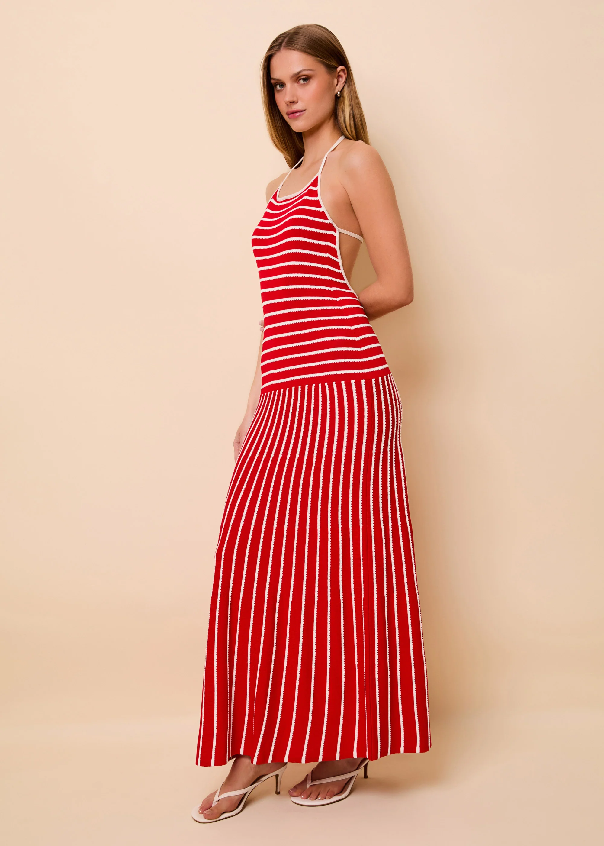 Lottie Dress Tucked Stripe Lipstick Red - Image 4
