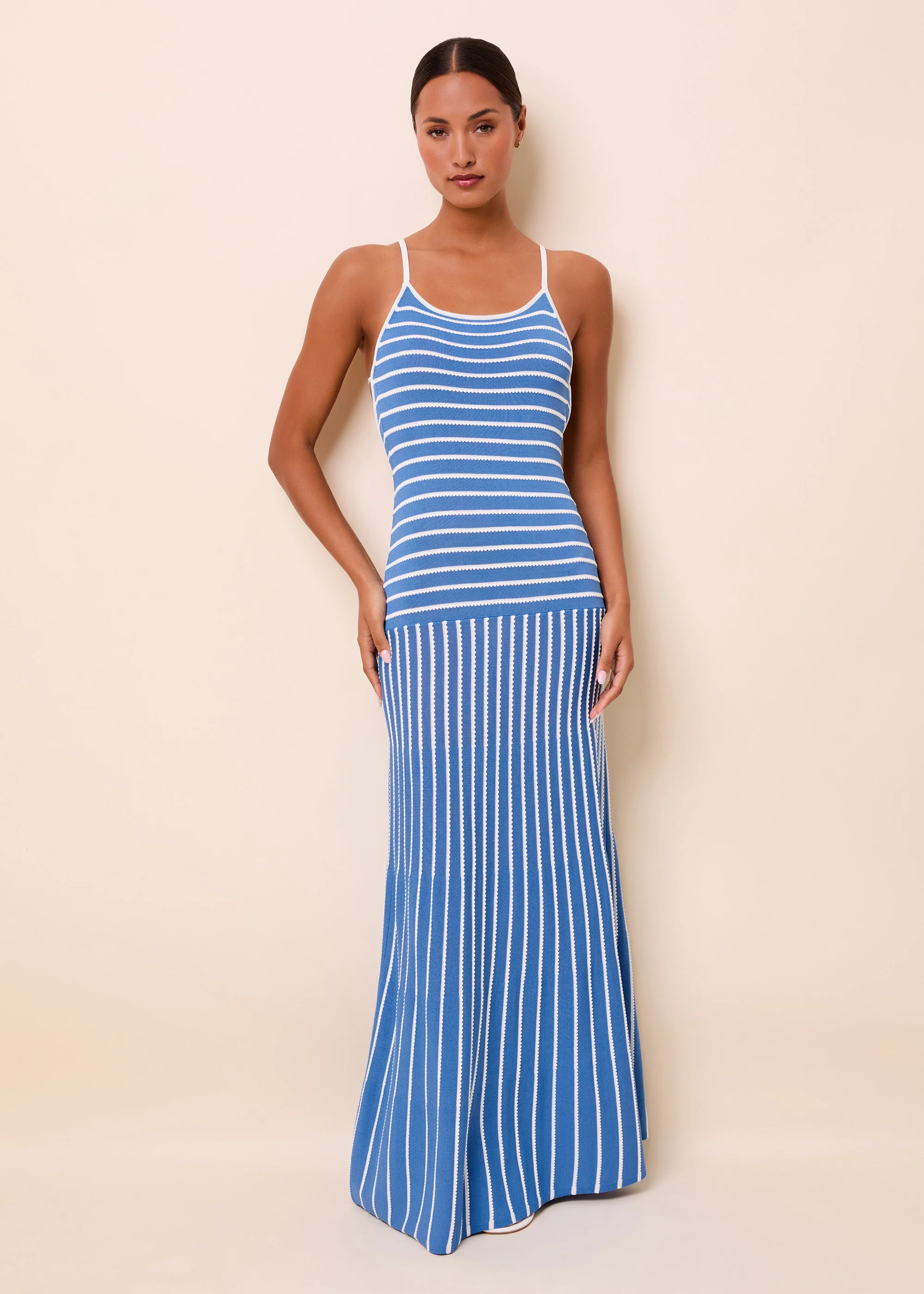 Lottie Dress Tucked Stripe Marina Blue - Image 2