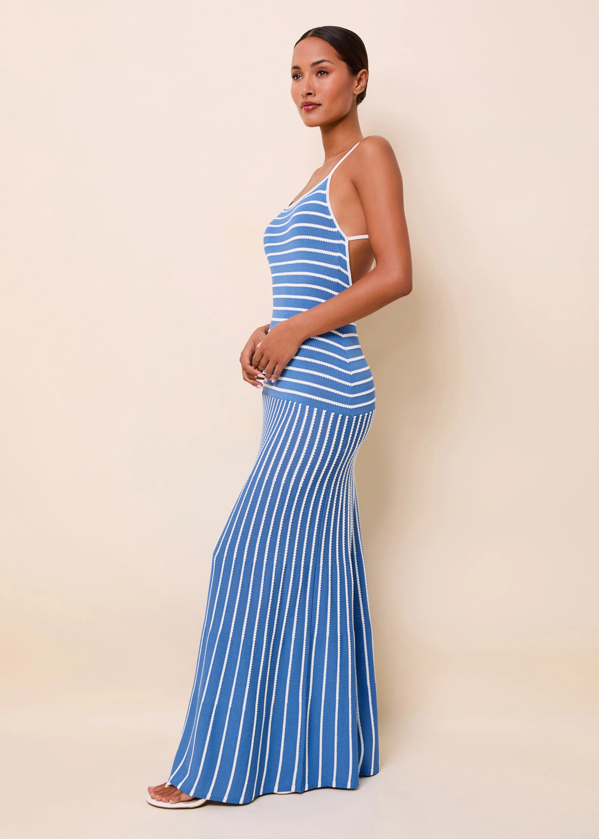 Lottie Dress Tucked Stripe Marina Blue - Image 3