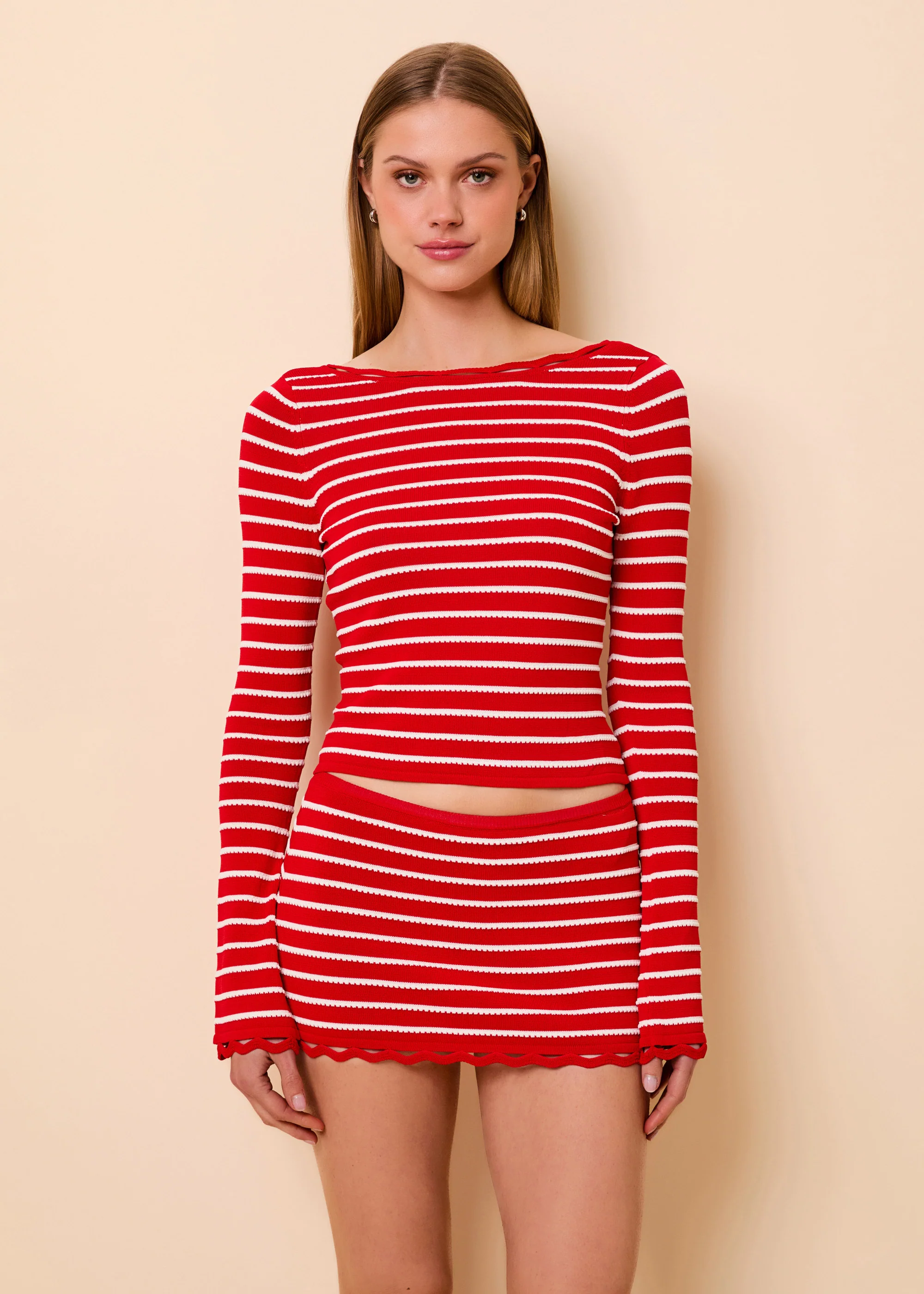 Penelope Top Tucked Stripe Lipstick Red - Image 2