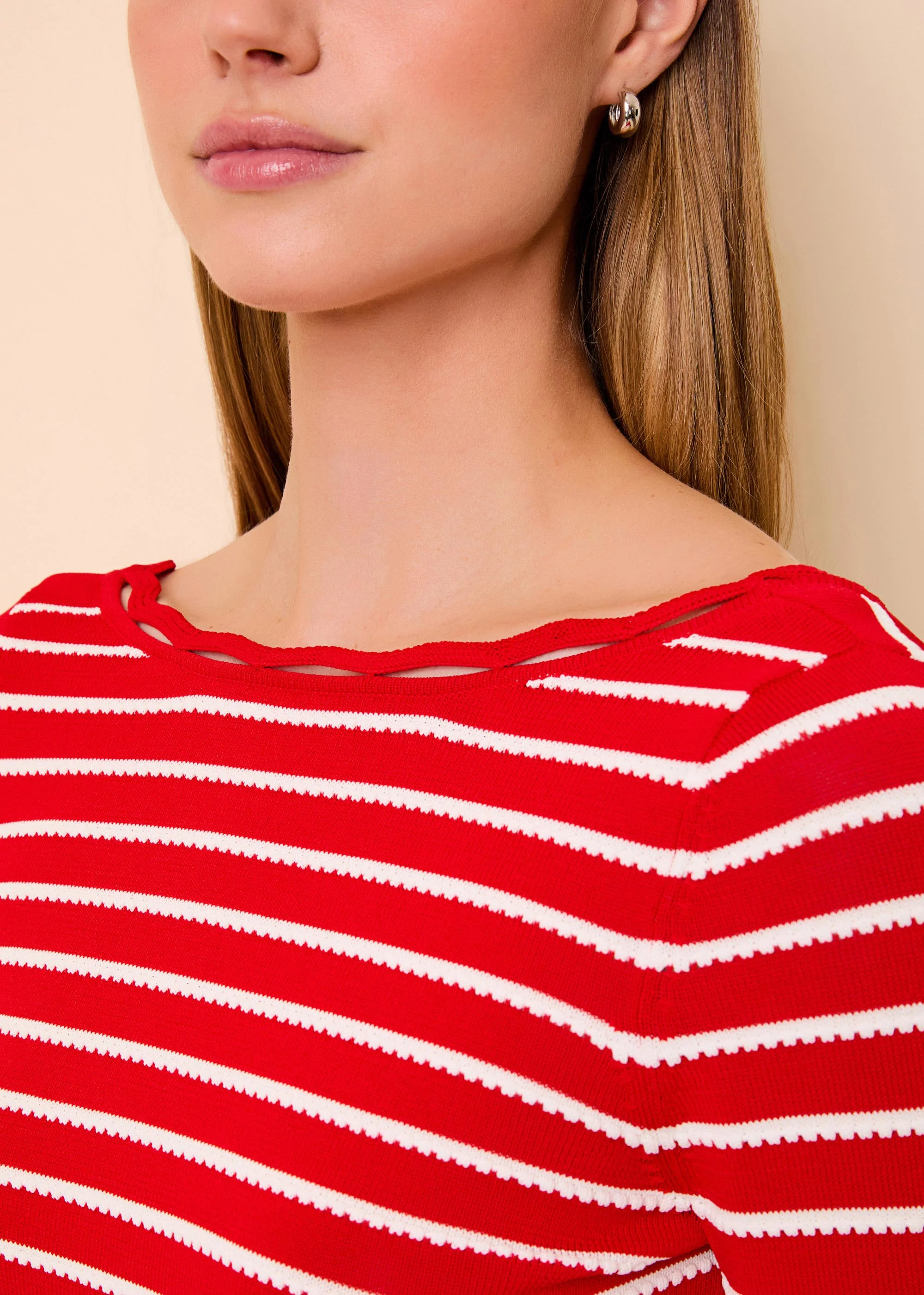 Penelope Top Tucked Stripe Lipstick Red - Image 7