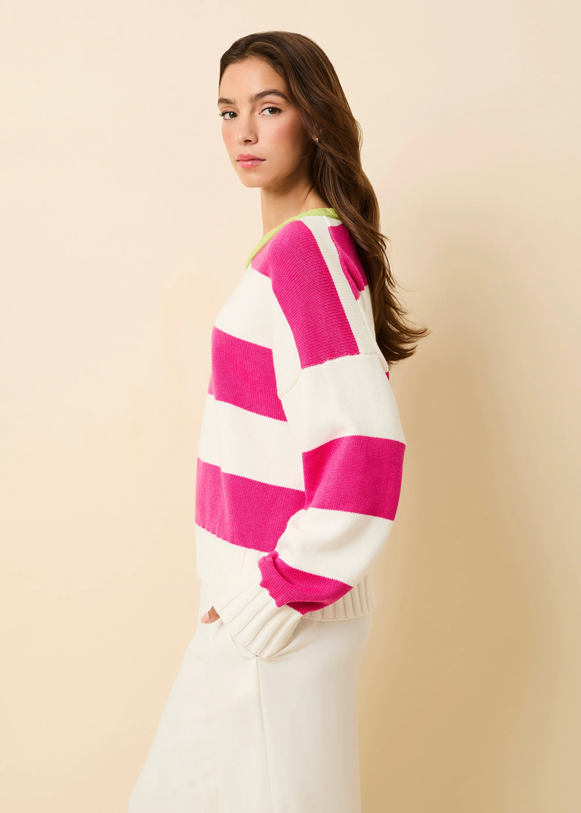 Reva Sweater Cotton Paradise Pink / Sour Apple Stripe - Image 2