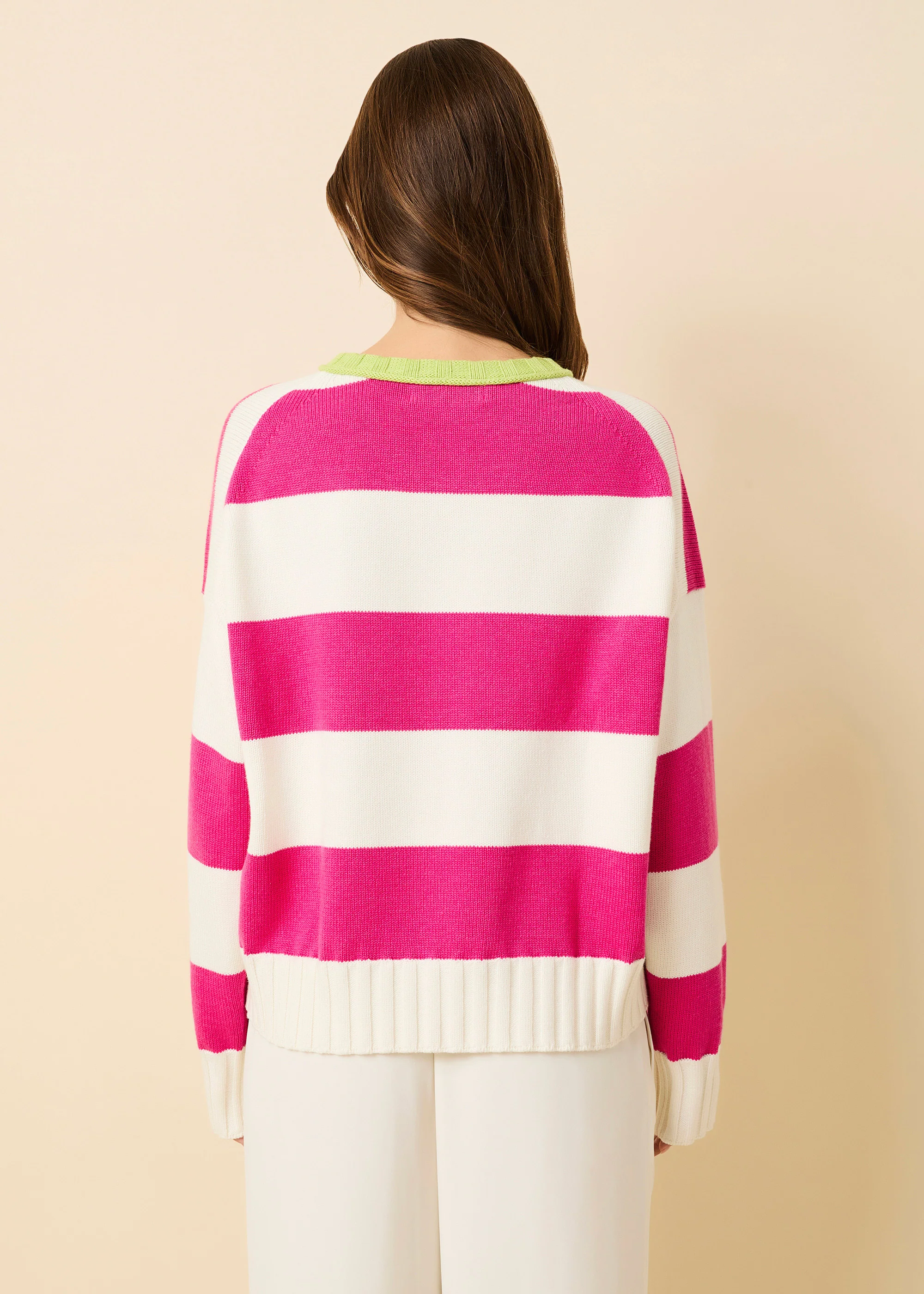 Reva Sweater Cotton Paradise Pink / Sour Apple Stripe - Image 3