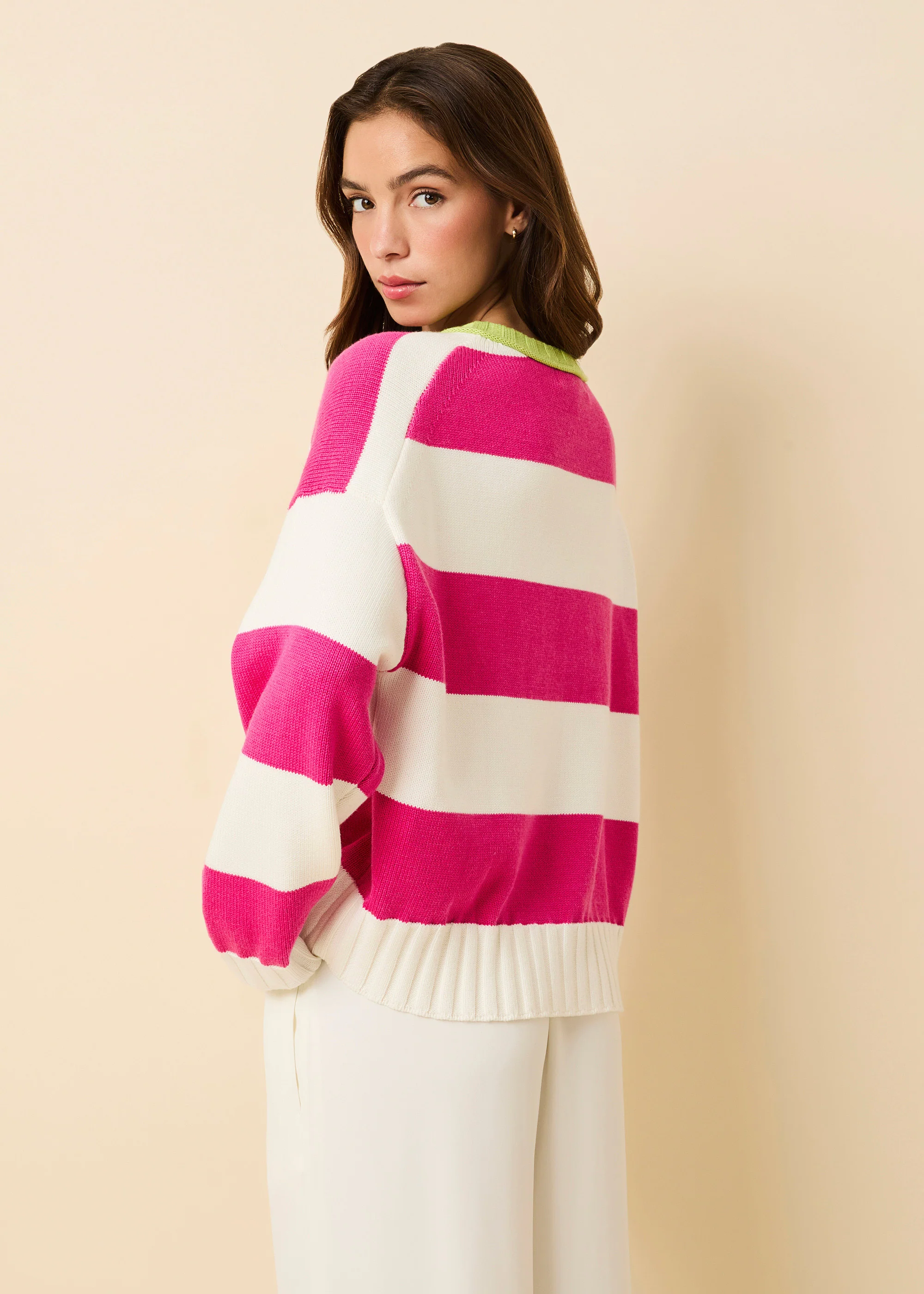 Reva Sweater Cotton Paradise Pink / Sour Apple Stripe - Image 4