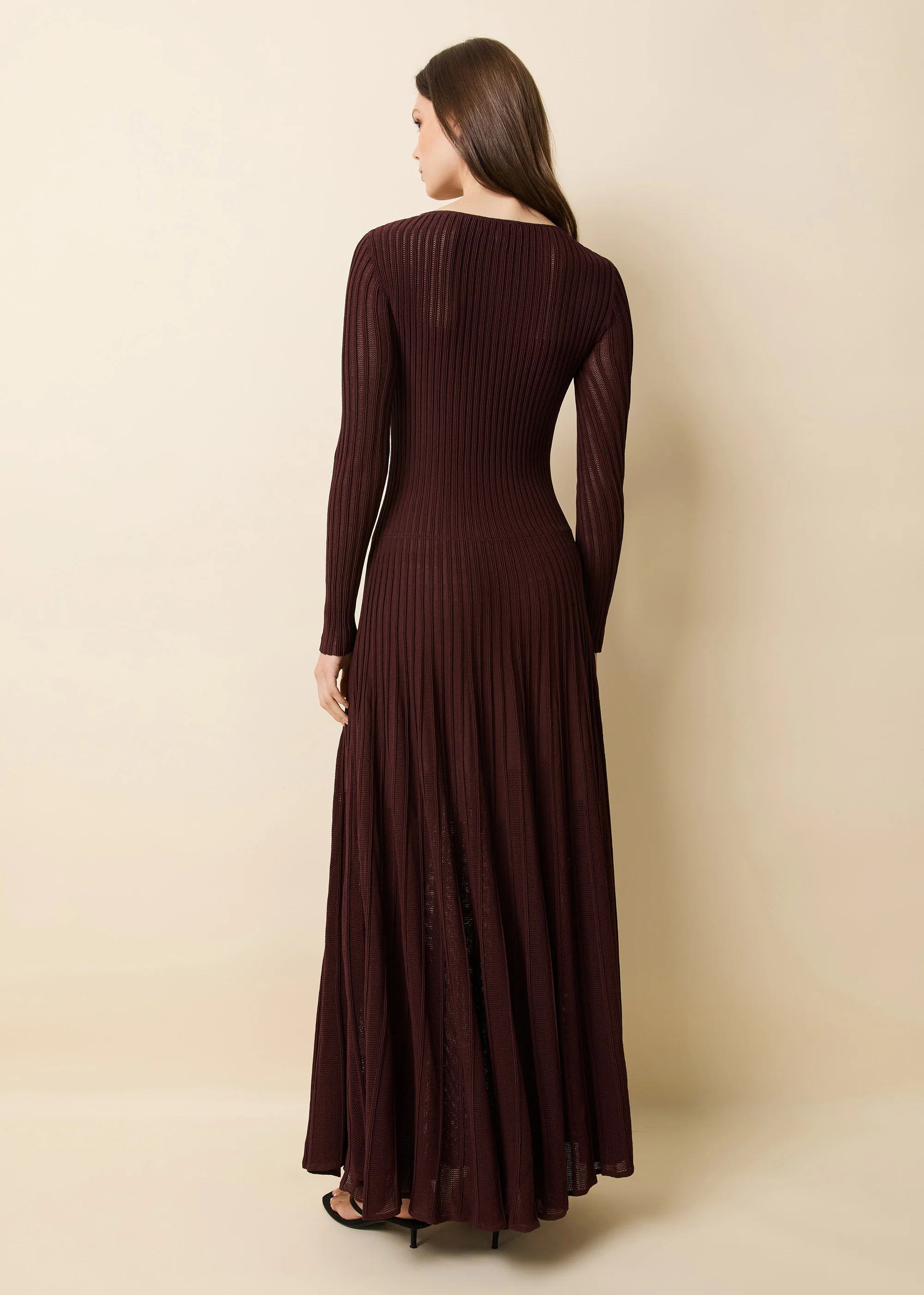 Sloane Dress Mesh Pointelle Raisin Brown - Image 3